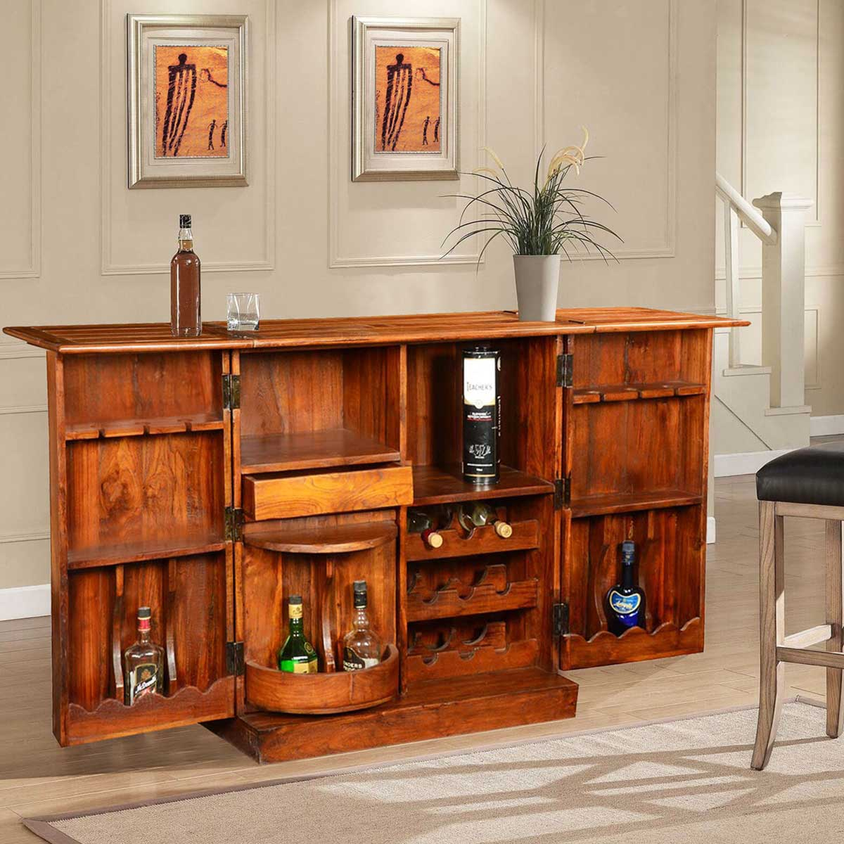 Double Diamond Solid Wood Brass Expandable Wine Bar Liquor Cabinet inside proportions 1200 X 1200