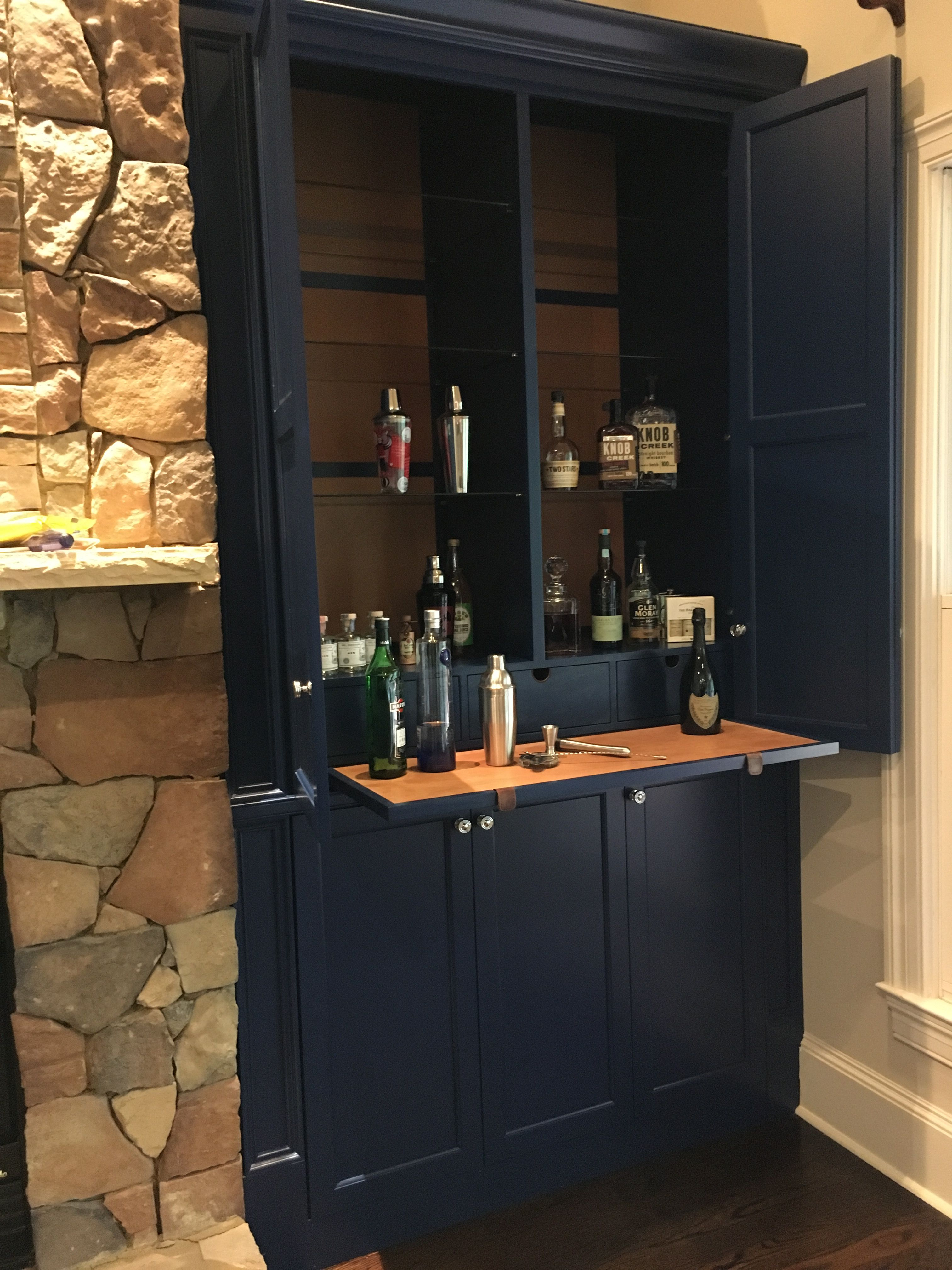 Dry Bar In Cabinet Next To Fireplace Complete With Leather within measurements 3024 X 4032