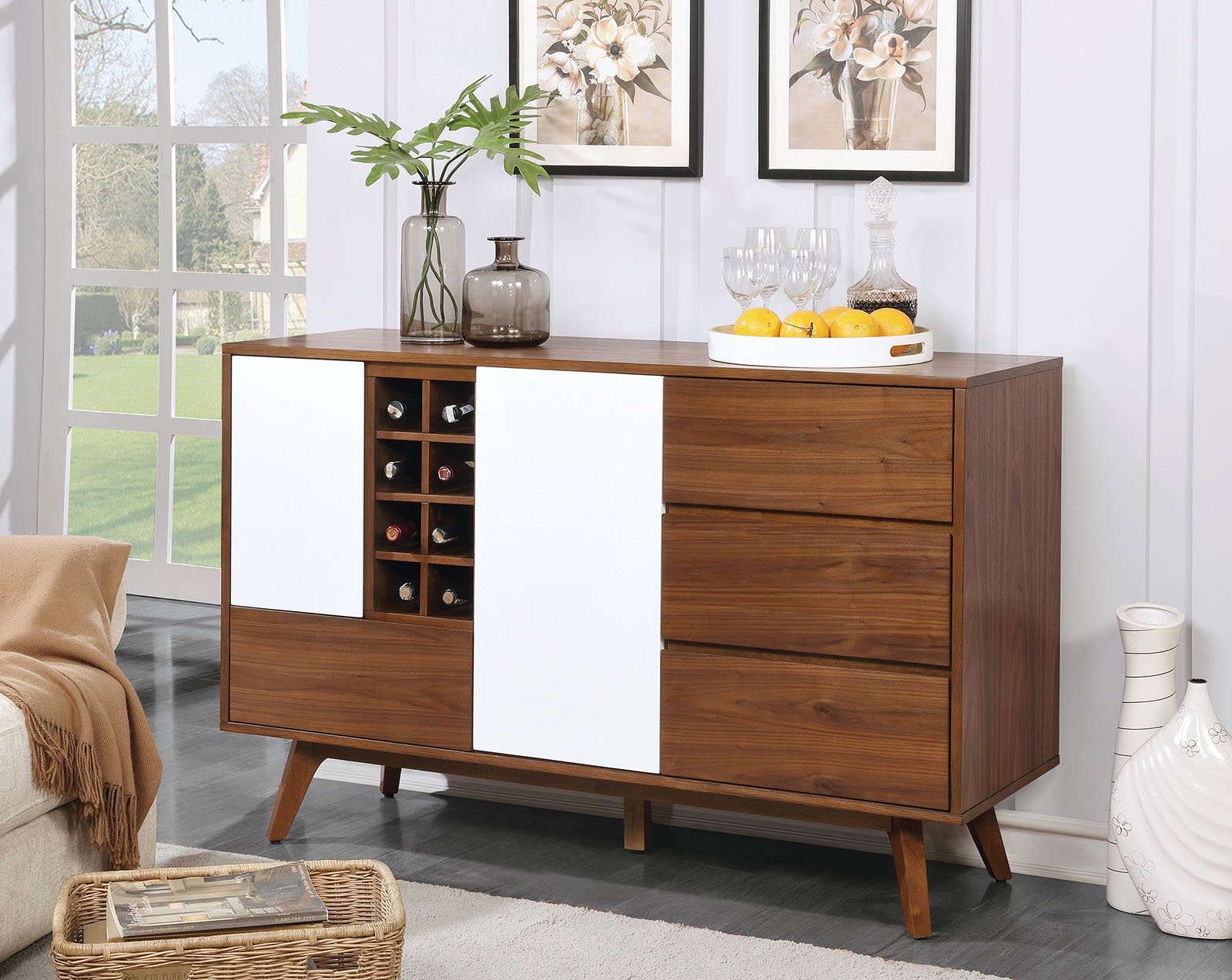 Edvard Mid Century Modern Oak White Finish Wine Cabinet Server regarding measurements 1600 X 1273