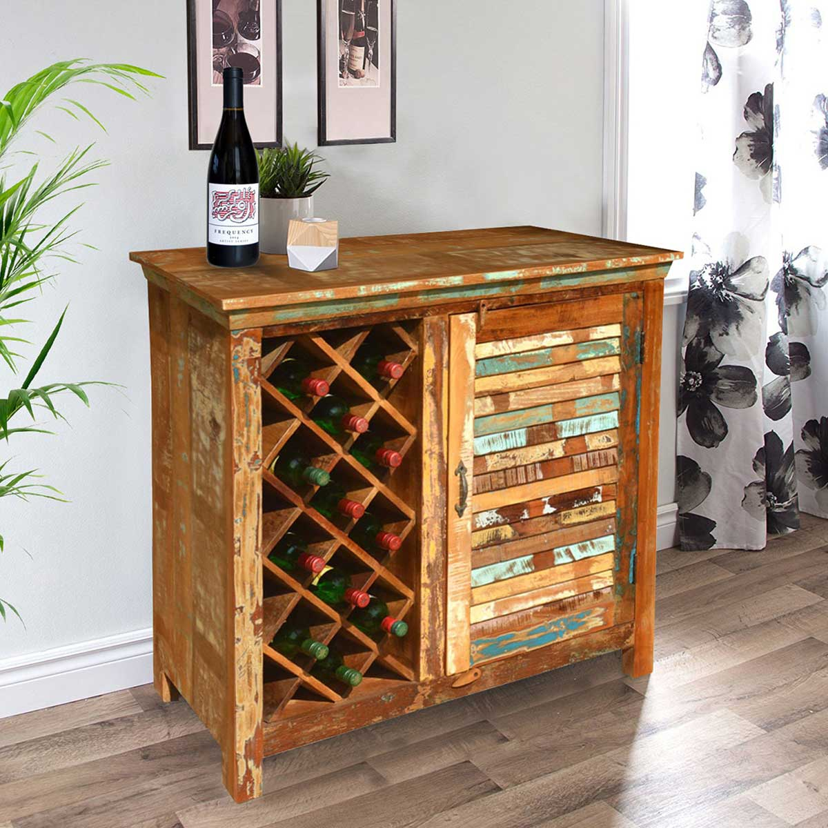 Garrard Rustic Reclaimed Wood Single Door Bar Cabinet W Wine Storage with proportions 1200 X 1200