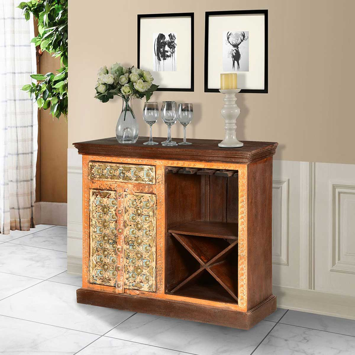 Golden Gothic Handcrafted Mango Wood Wine Rack Bar Cabinet regarding proportions 1200 X 1200