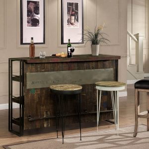 Gratis Modern Mango Wood Industrial Wine Bar Cabinet With 2 Stools in dimensions 1200 X 1200