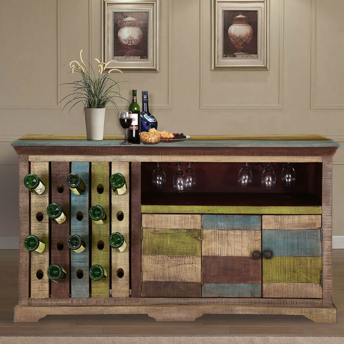 Hamler Modern Rustic Mango Wood 2 Sided Wine Bar Cabinet throughout dimensions 1200 X 1200