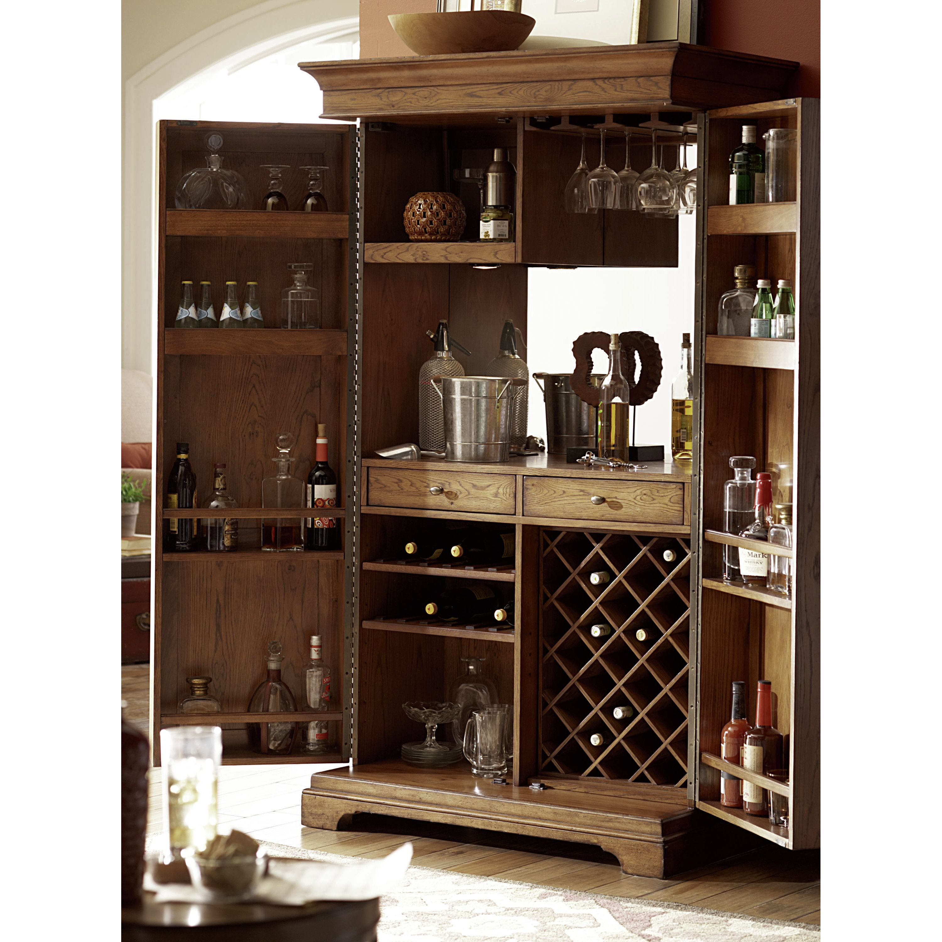 Hammary Hidden Treasures Bar Cabinet With Wine Storage inside size 3000 X 3000
