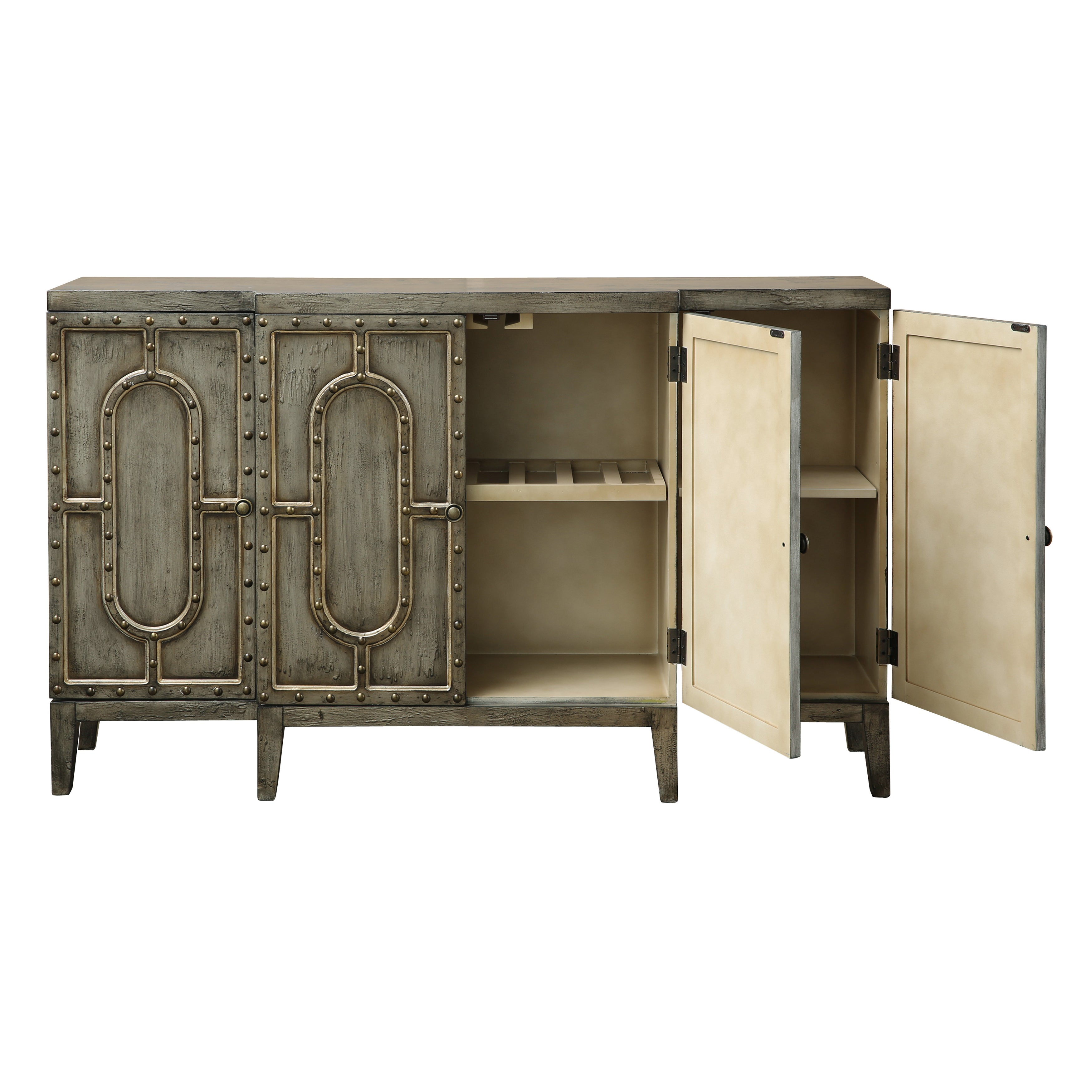 Hand Painted Distressed Sage Green Finish Bar And Wine Cabinet regarding size 3500 X 3500