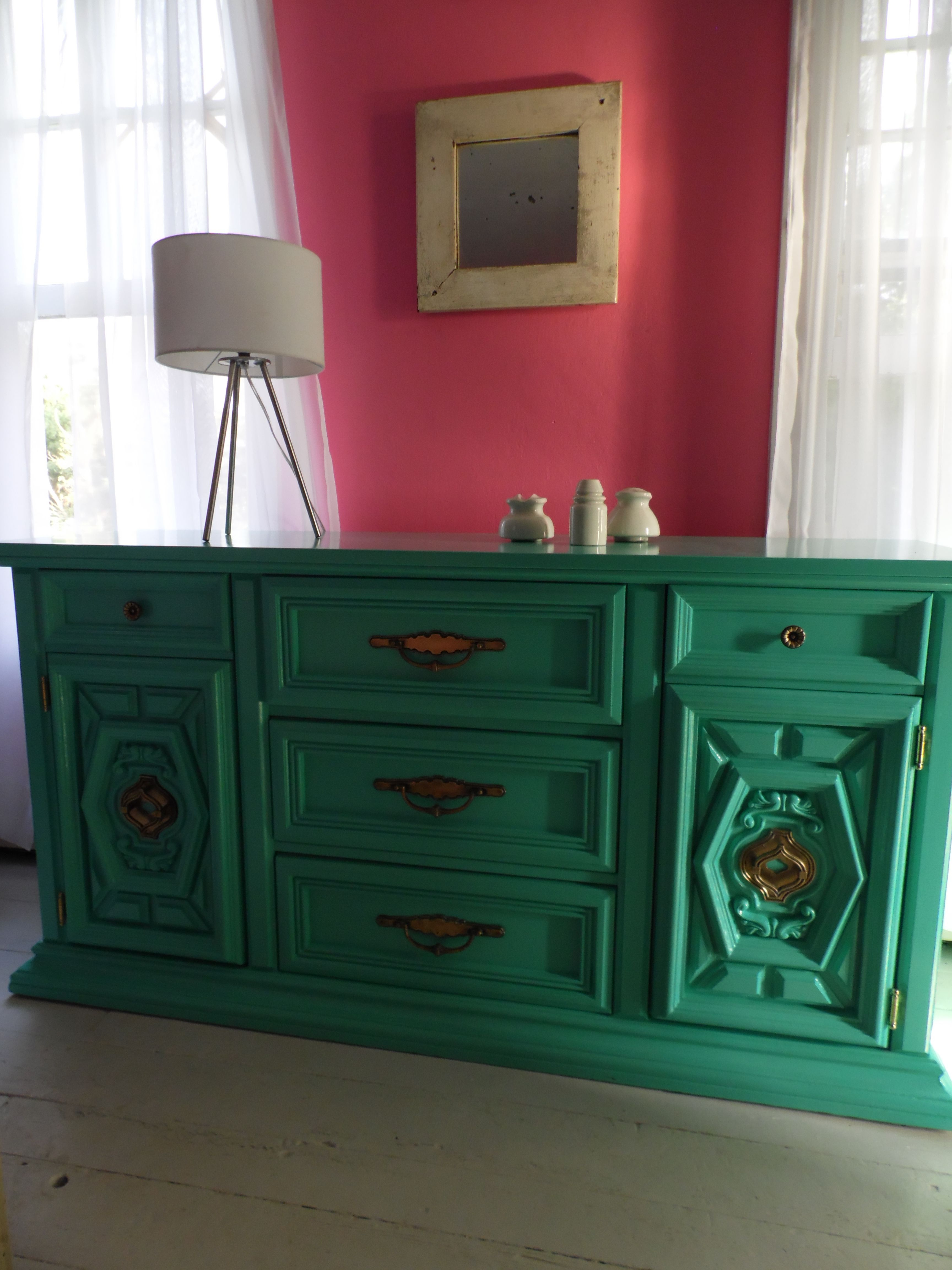 Handpainted Turquoise Buffet Credenza Bar Cabinet Dresser intended for sizing 3456 X 4608