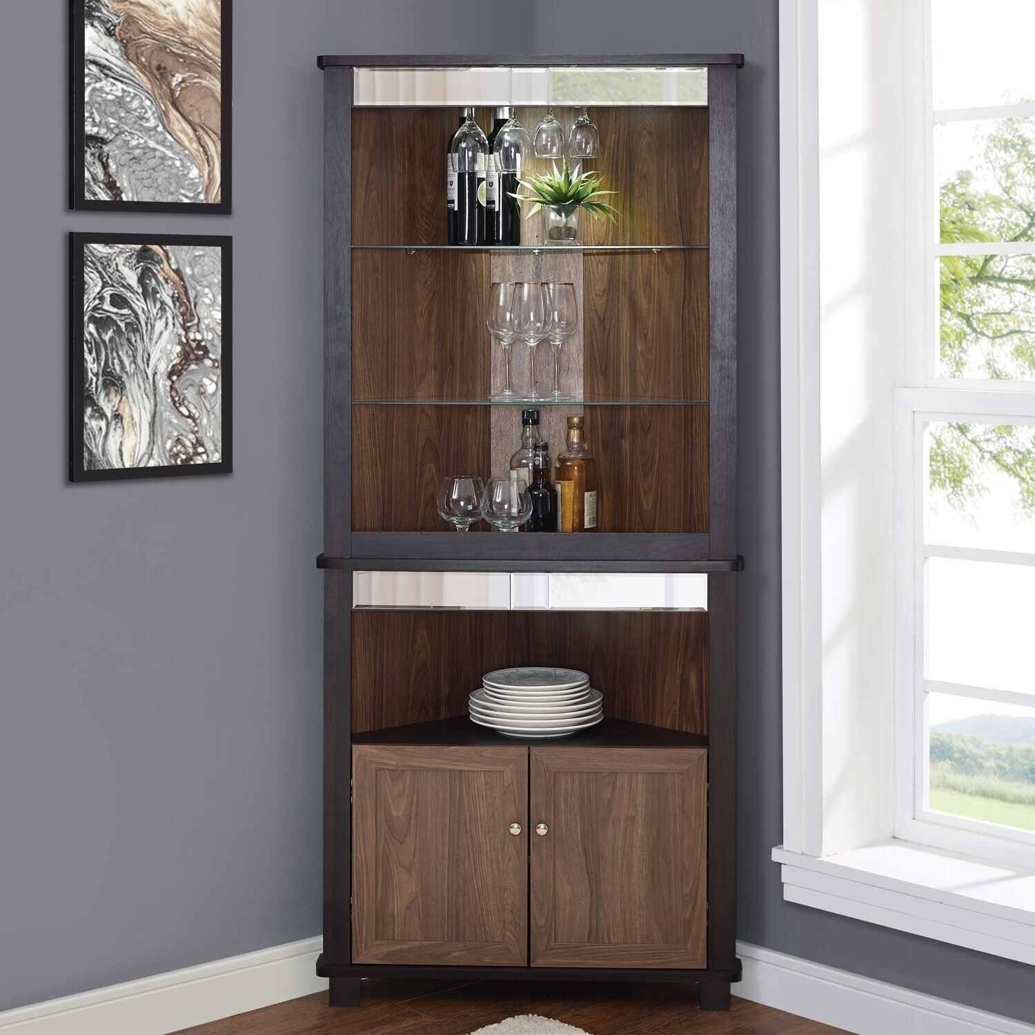 Home Source Arms Espresso Corner Bar Unit Na Includes intended for sizing 1500 X 1500