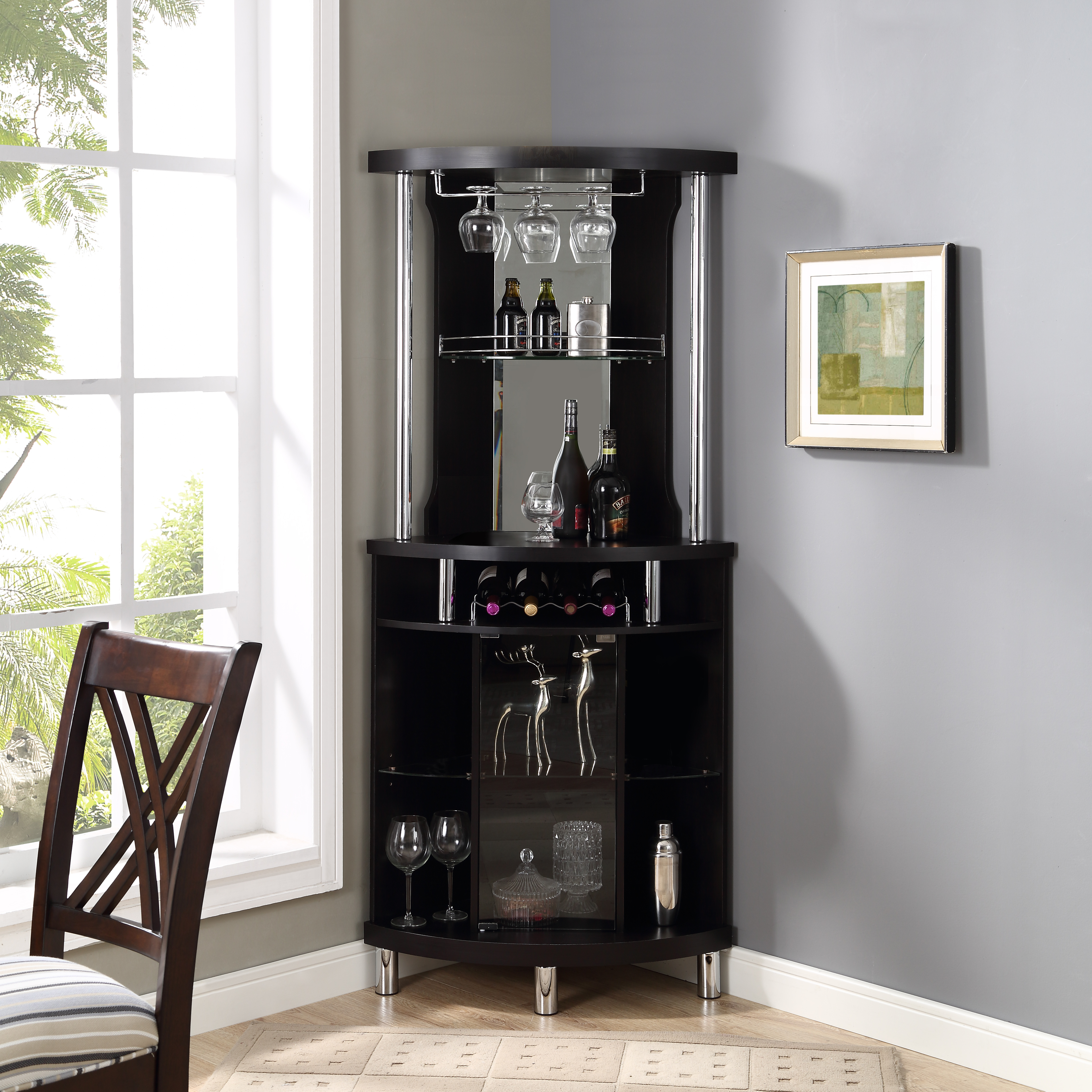 Home Source Corner Bar Unit Black Walmart intended for measurements 3840 X 3840