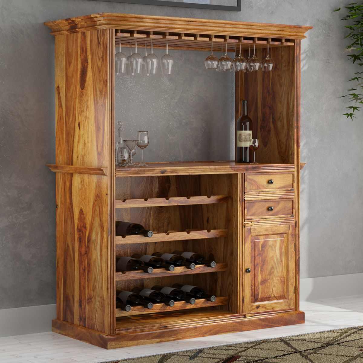 Houston Handcrafted Solid Wood Wine Bar Cabinet With Glass with regard to proportions 1200 X 1200
