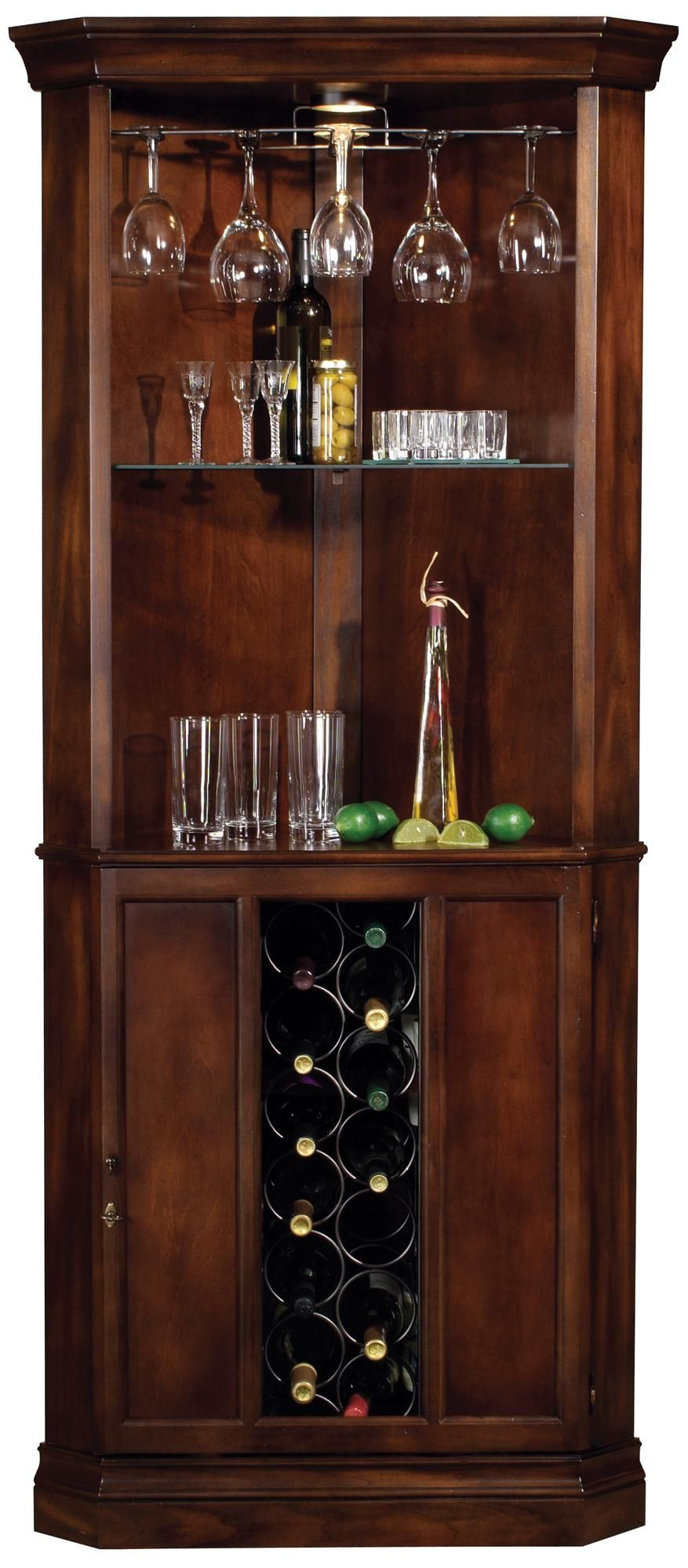 Howard Miller Piedmont Rustic Cherry Corner Bar Cabinet regarding size 877 X 2000