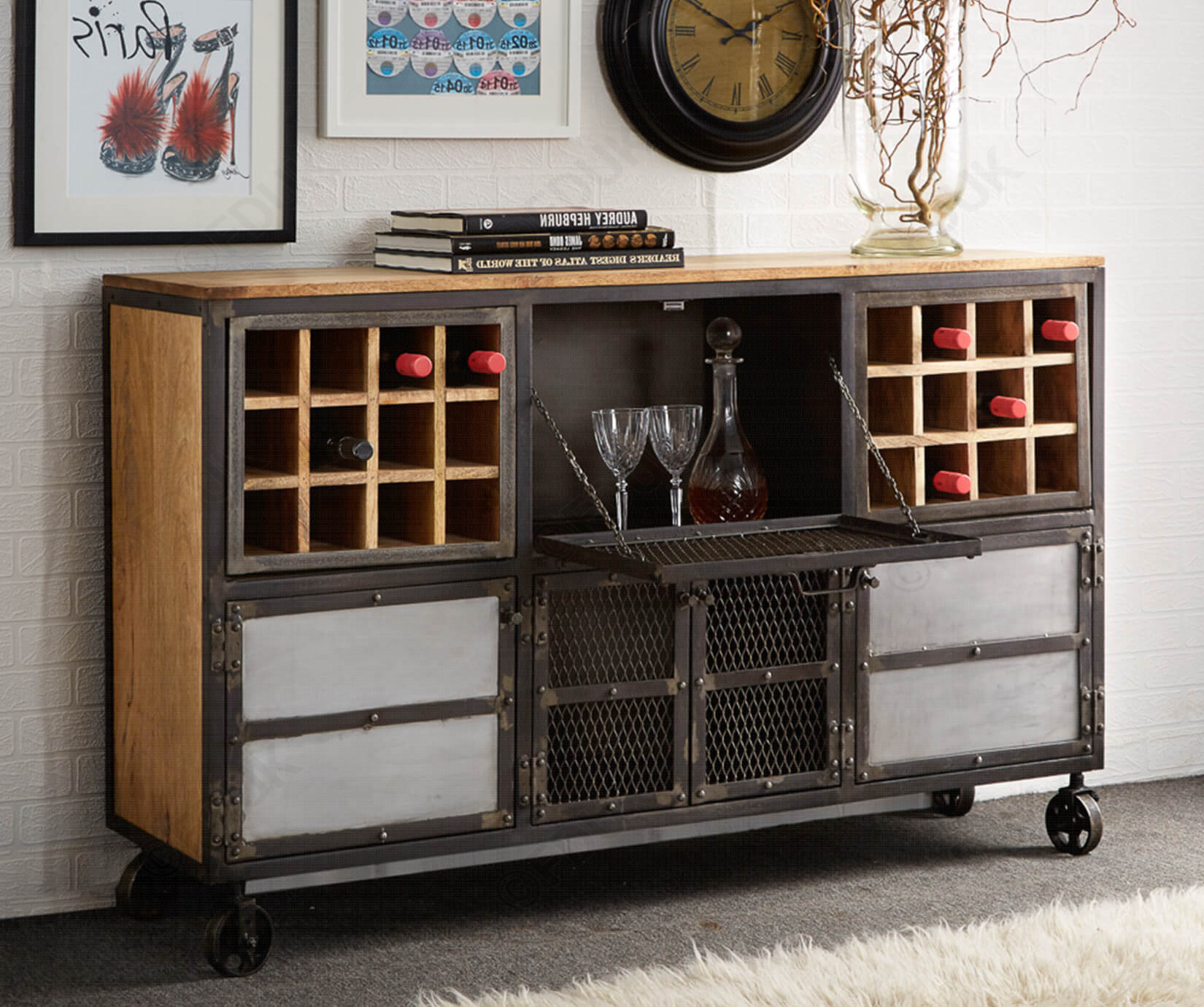 Indian Hub Evoke Industrial Bar Cabinet intended for dimensions 1650 X 1380
