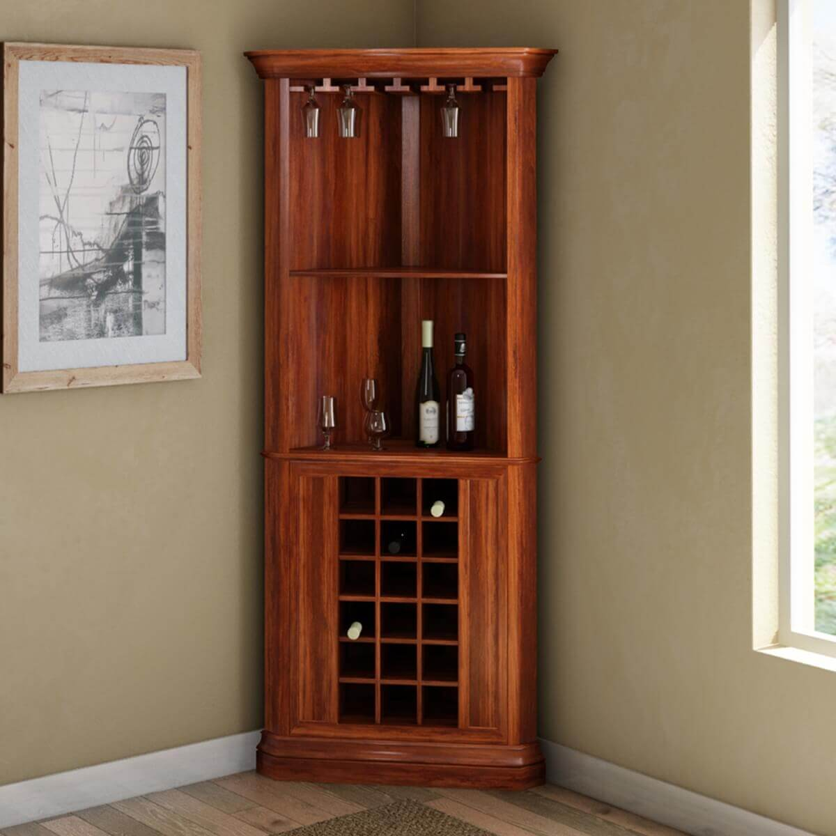 Louis Rustic Solid Wood Corner Bar Cabinet regarding size 1200 X 1200