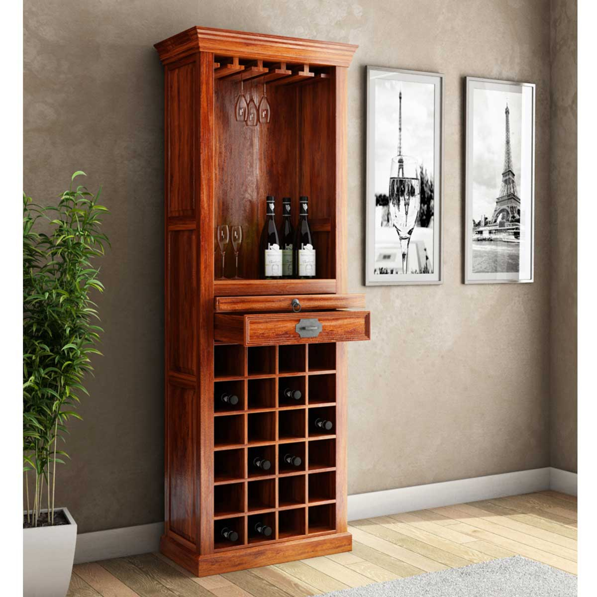 Lovedale Rustic Mango Wood 72 Tall Tower Bar Cabinet With Wine Storage with proportions 1200 X 1200