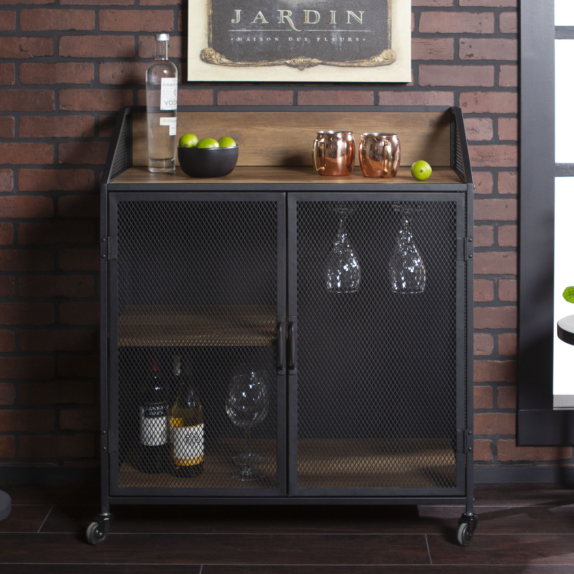 Manor Park Industrial Bar Cabinet With Wheels Reclaimed Farmhouse inside proportions 2000 X 2000