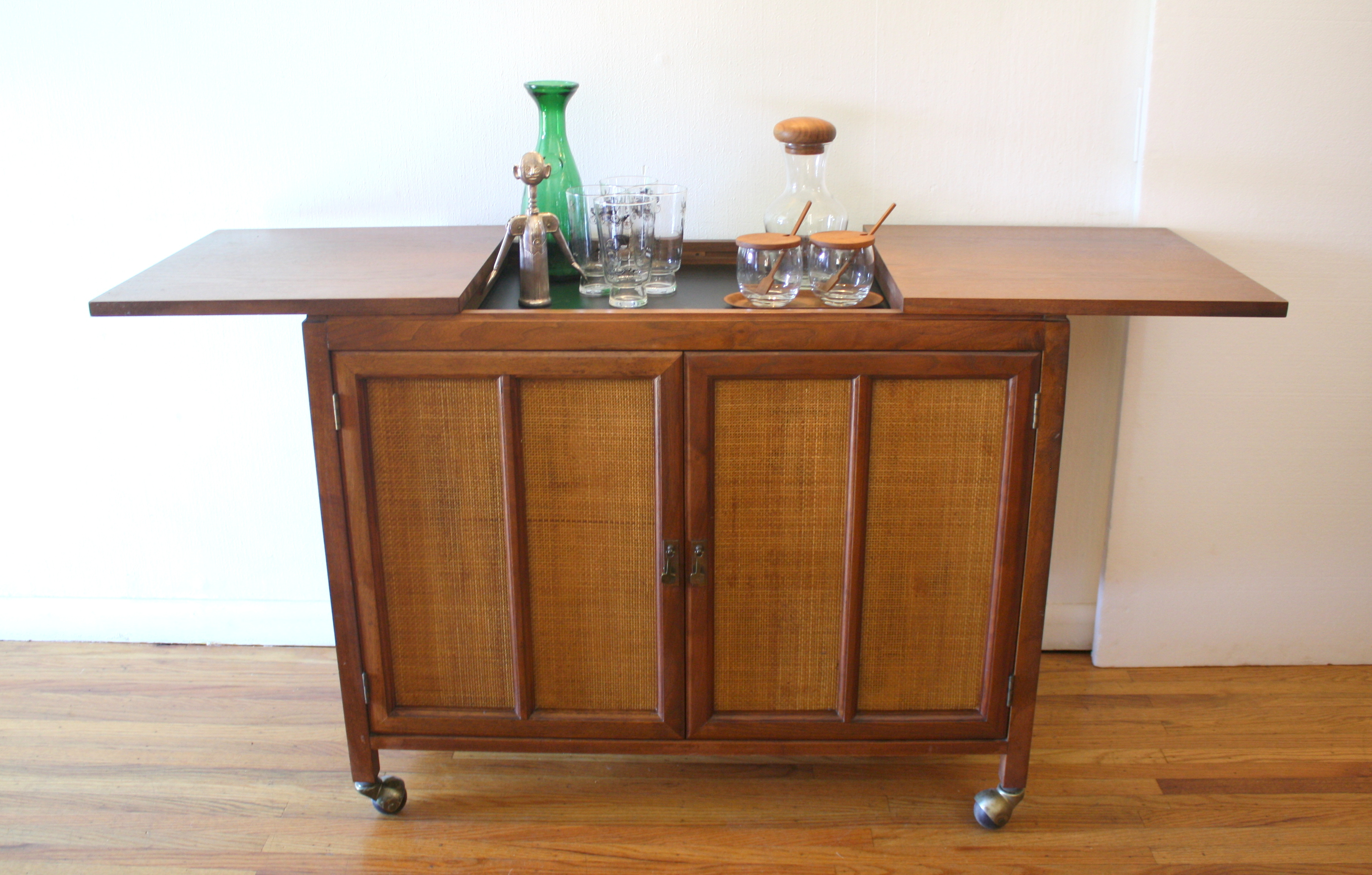 Mcm Hidden Bar Cabinet With Rattan Doors 6 Picked Vintage throughout proportions 3618 X 2308