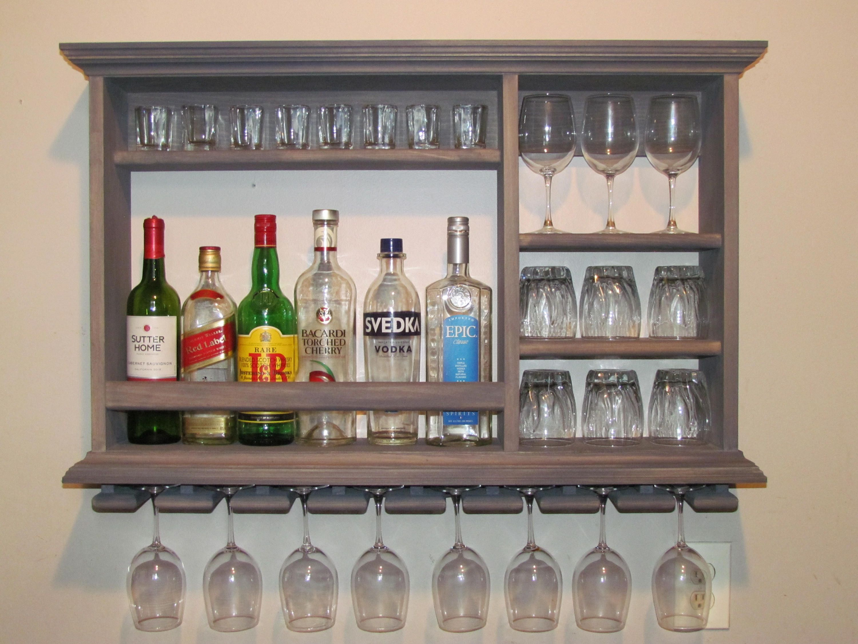Mini Bar Weathered Gray Wine Rack 3x2 Wall Mounted Liquor with proportions 3000 X 2250