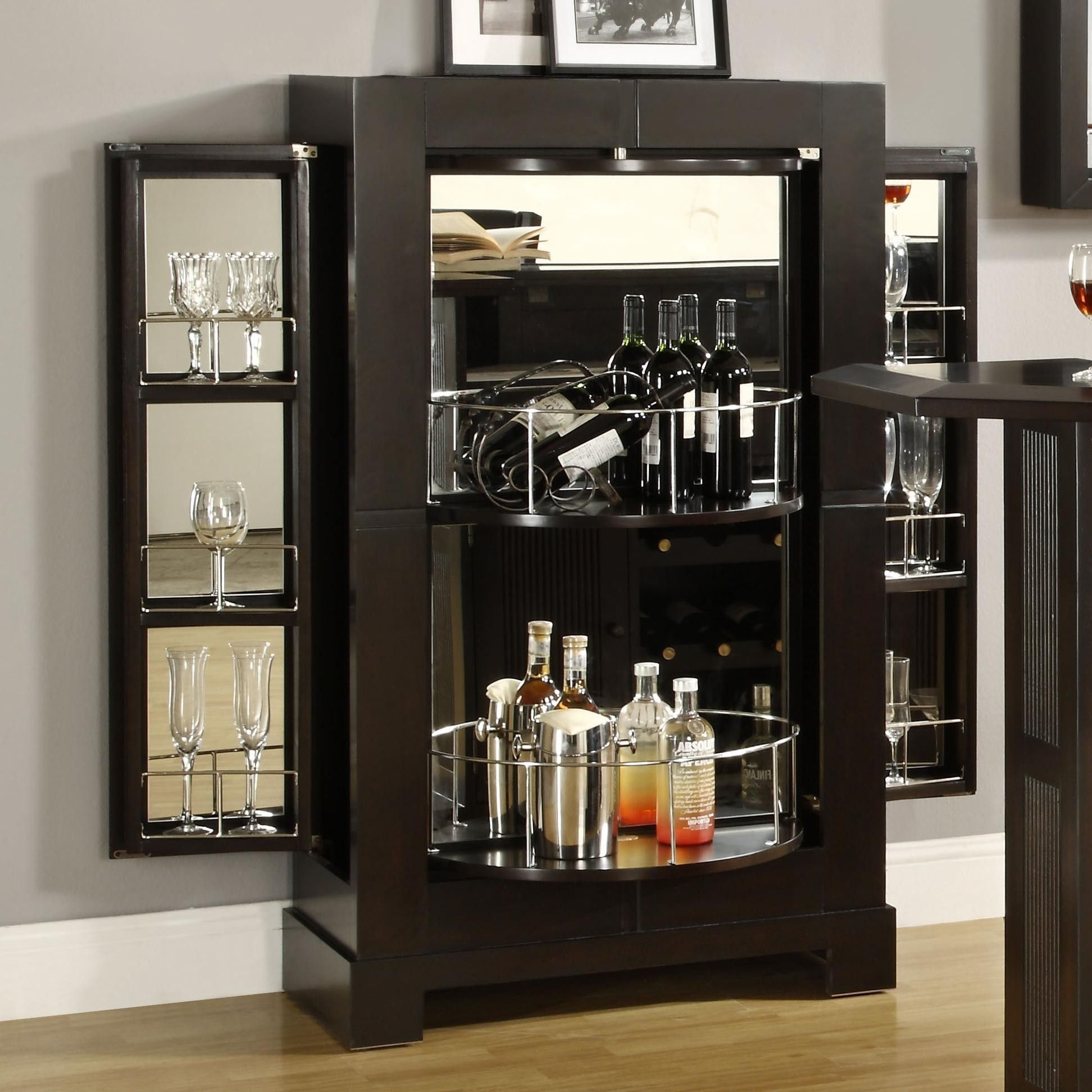 Modern Black Wooden Corner Liquor Cabinet With Curve Bottle pertaining to sizing 1944 X 1944
