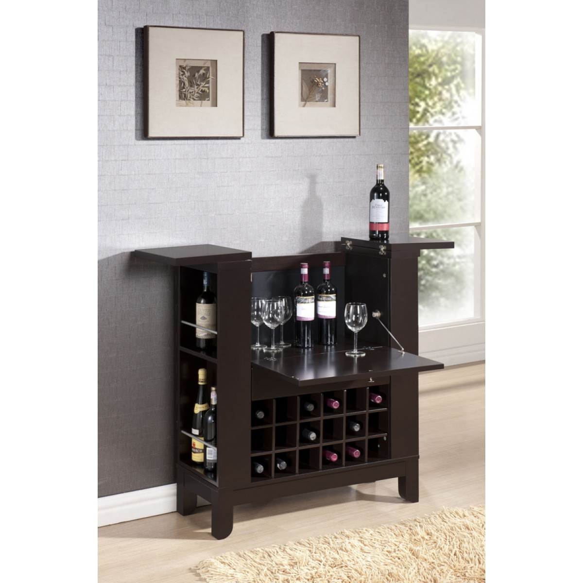 Modesto Brown Modern Dry Bar And Wine Cabinet inside dimensions 1200 X 1200