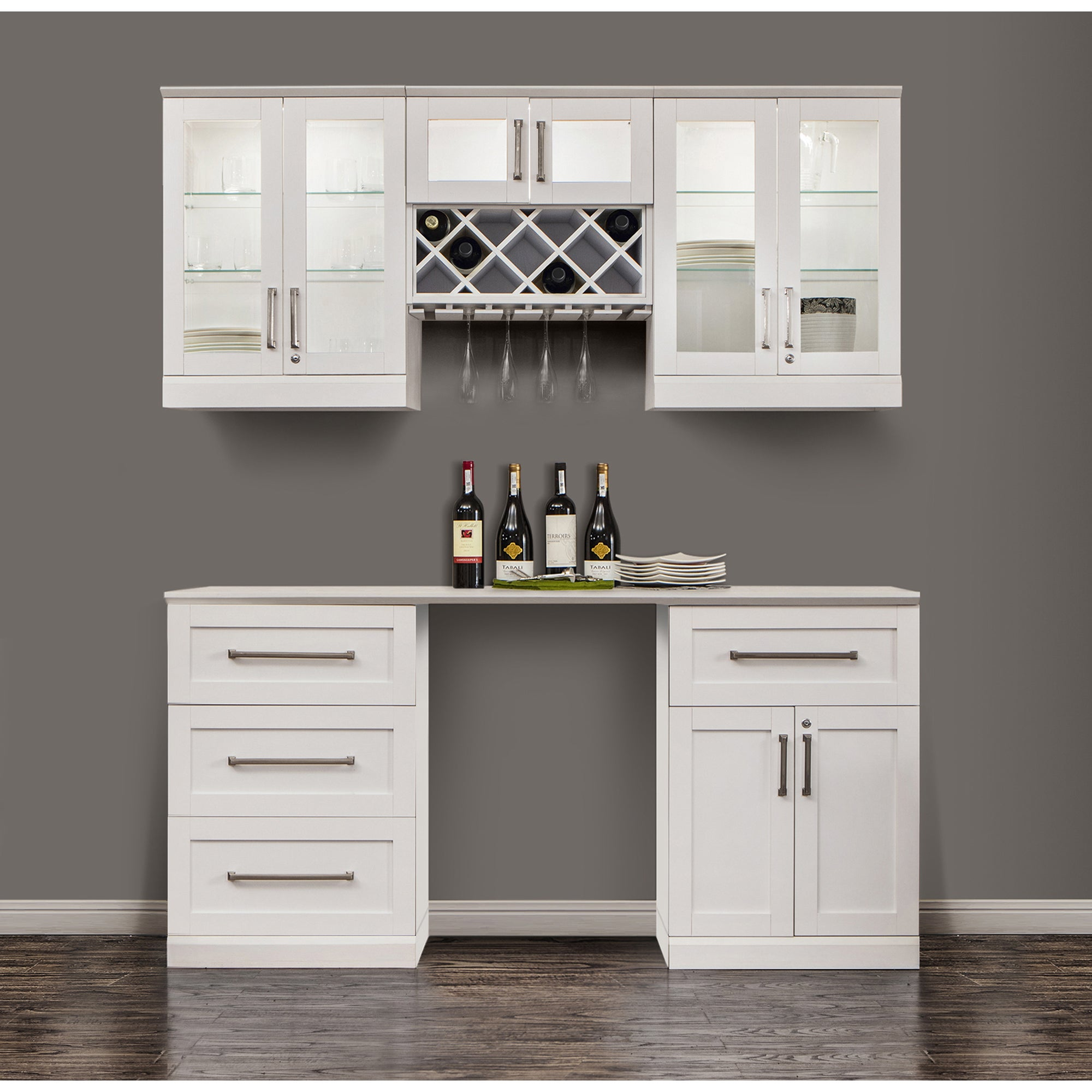 Newage Products Shaker Style White 6 Piece Home Bar Cabinet System for size 2000 X 2000