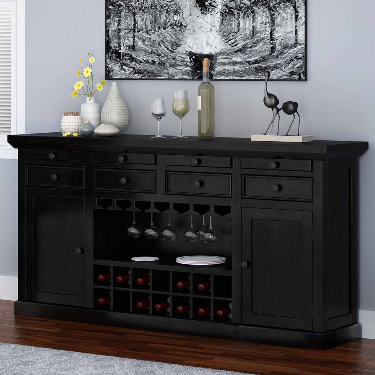 Nottingham Rustic Solid Wood Black Wine Bar Large Sideboard Cabinet pertaining to dimensions 1200 X 1200