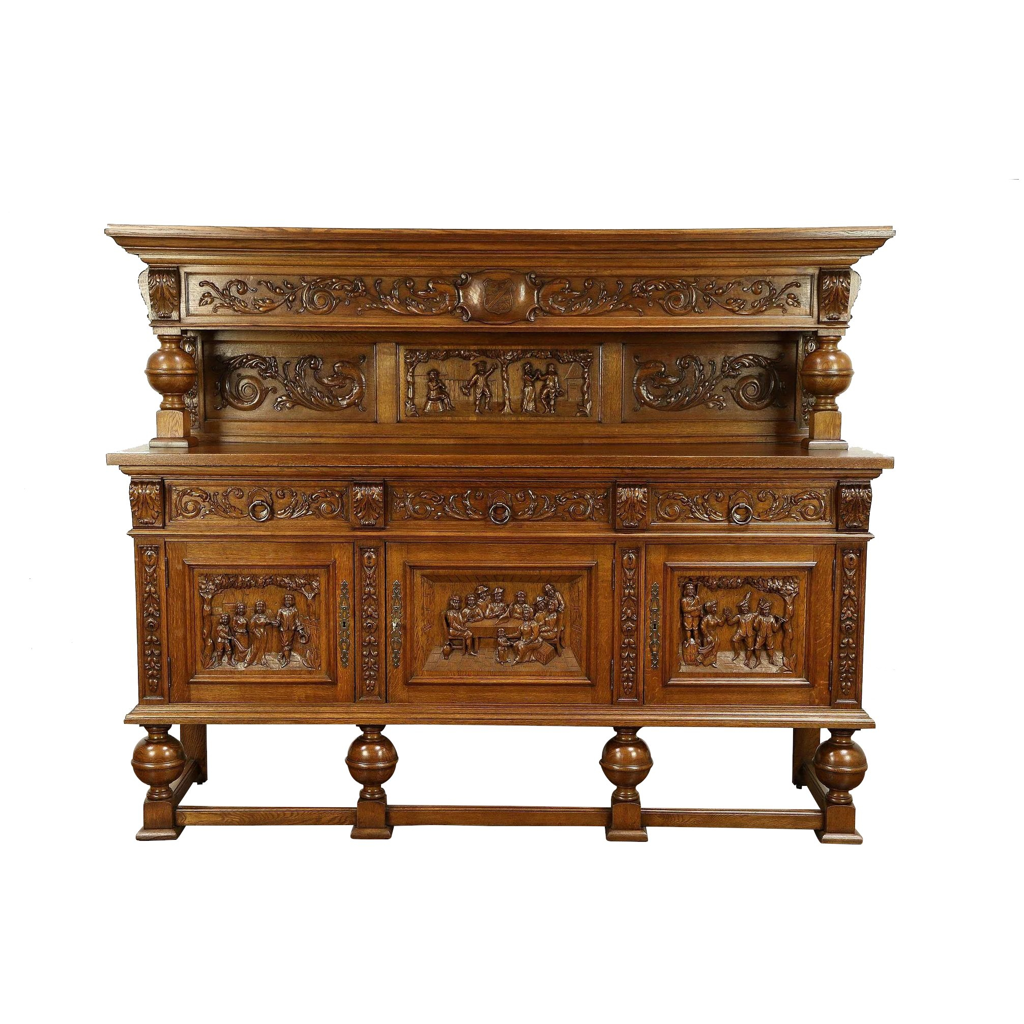 Oak Danish Antique Sideboard Or Back Bar Cabinet Hand Carved Scenes 30478 pertaining to proportions 2013 X 2013
