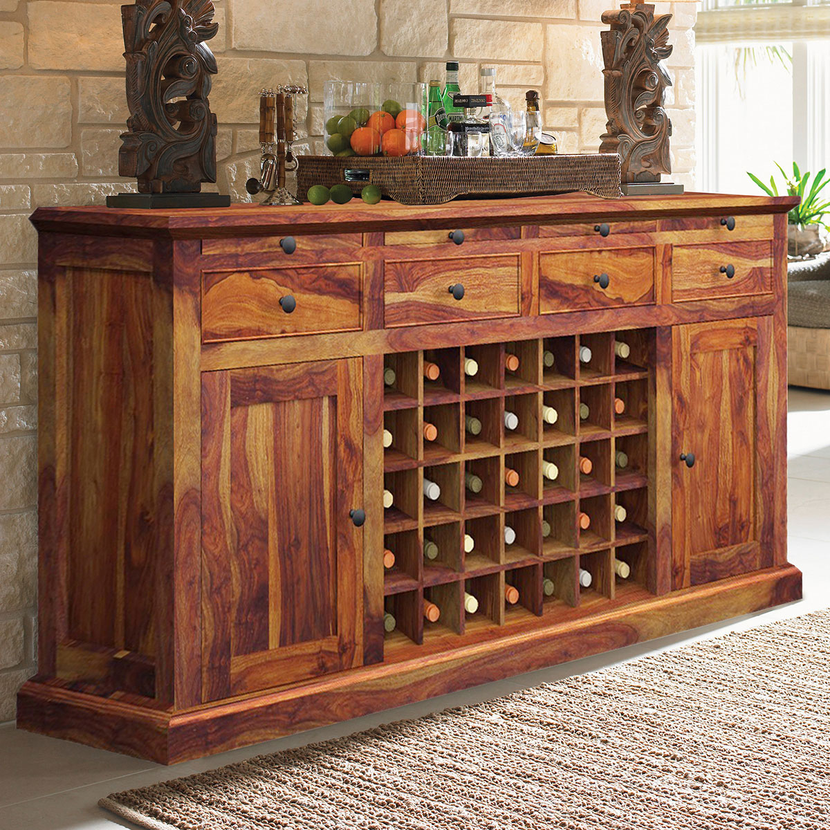 Oenophile Dallas Ranch Solid Wood Grand Wine Bar Cabinet intended for size 1200 X 1200