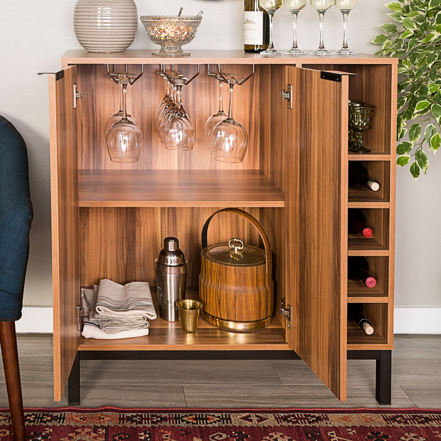 Office Accents Modern Metal And Wood Bar Cabinet With Wine Storage Teak Na throughout dimensions 1500 X 1500