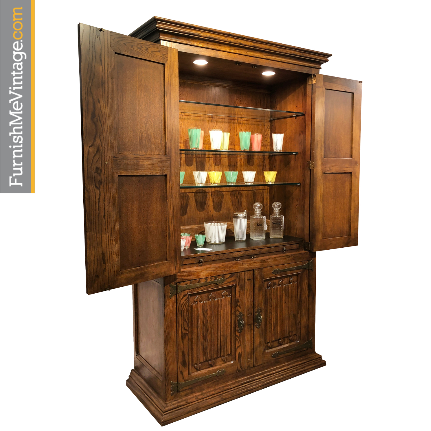 Pecan Henredon Traditional Bar Cabinet With Lighted Interior pertaining to measurements 1500 X 1500