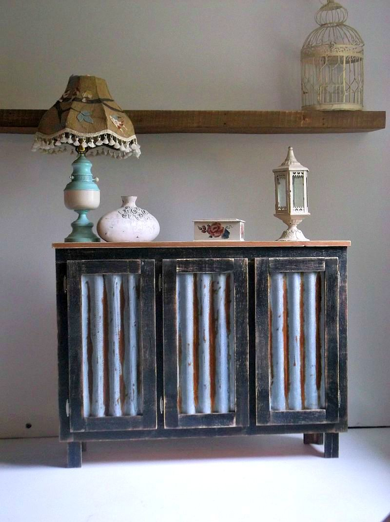 Rustic Bar Cabinet With Reclaimed Corrugated Metal Inserts intended for dimensions 800 X 1072