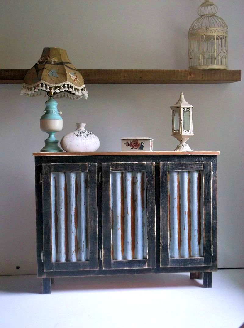 Rustic Bar Cabinet With Reclaimed Corrugated Metal Inserts intended for sizing 800 X 1072