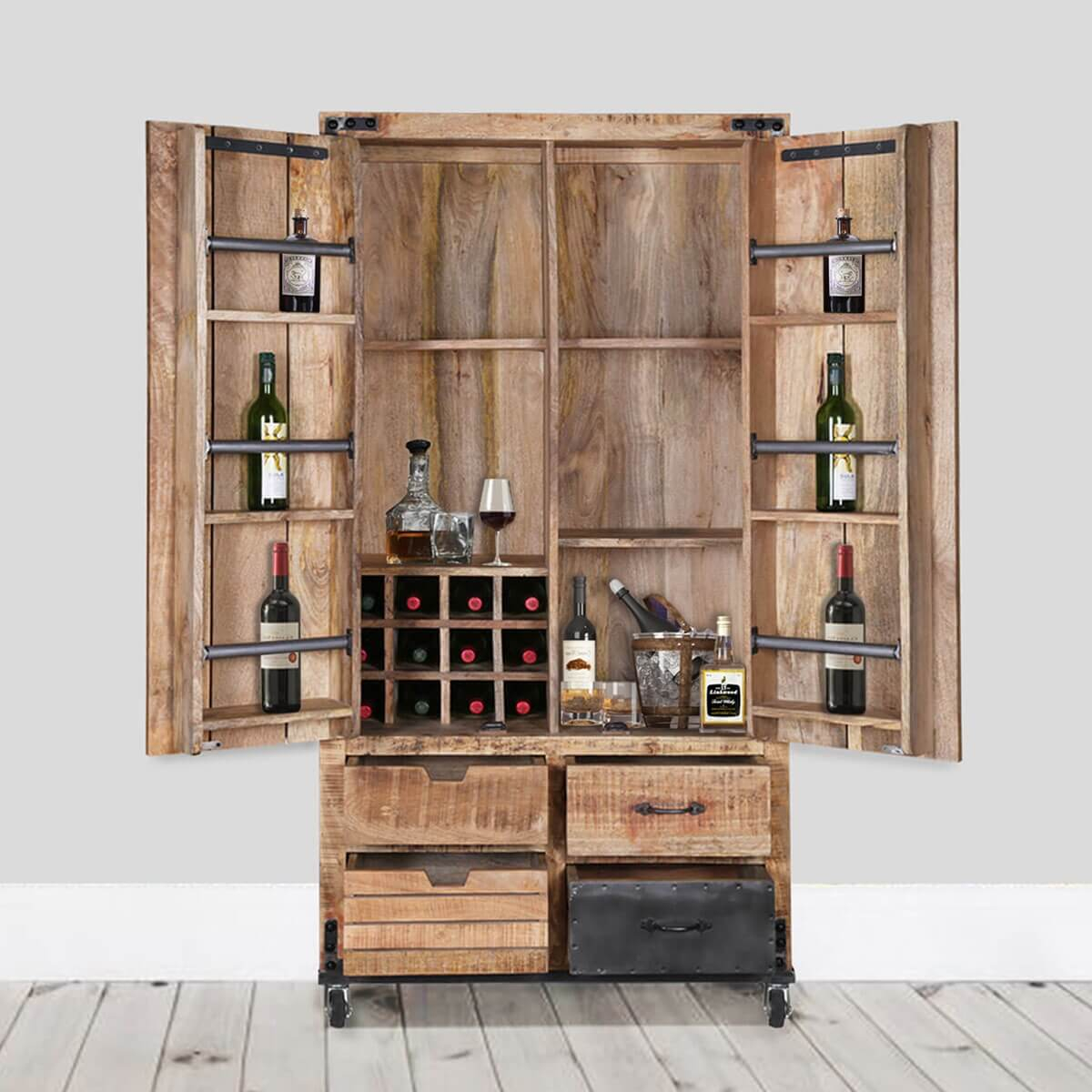 Savannah Handcrafted Solid Wood 2 Door 75 Tall Industrial Wine Bar Cabinet intended for measurements 1200 X 1200