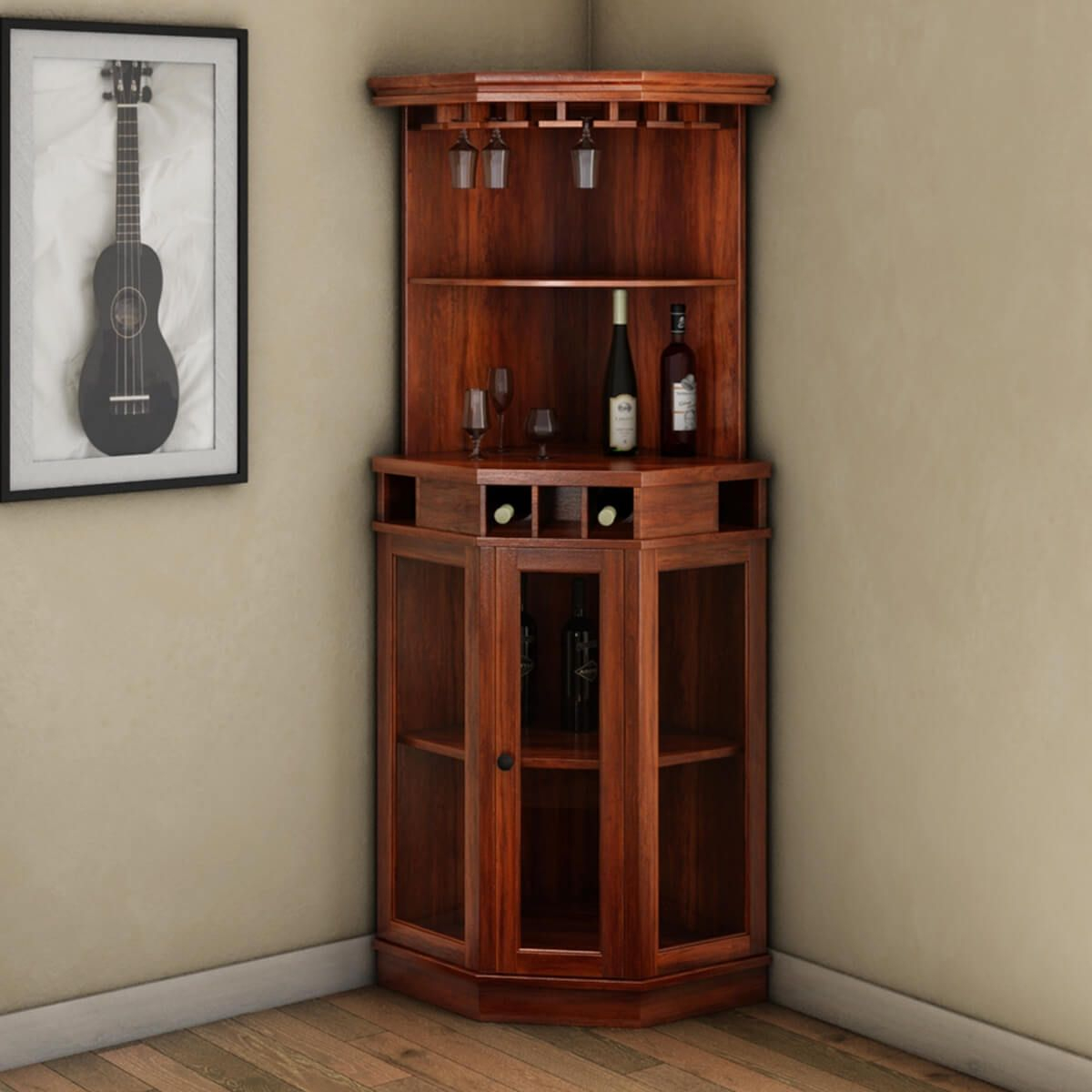 Solid Wood Corner Liquor Cabinet With Glass Doors Neela with regard to sizing 1200 X 1200
