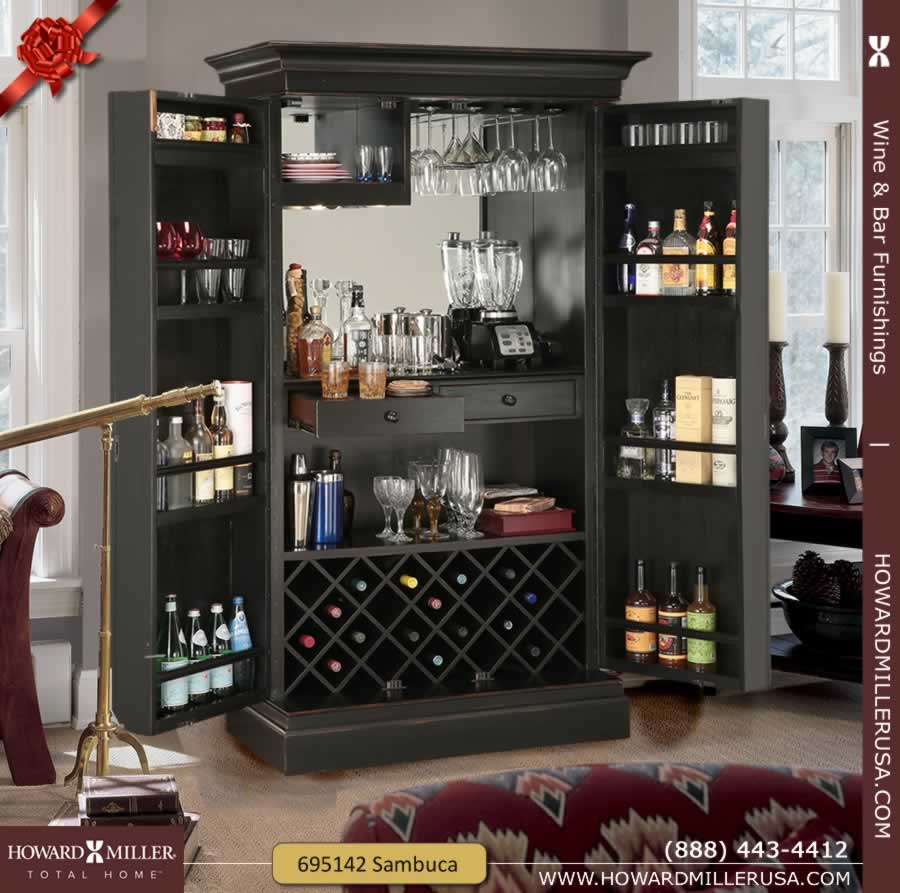 Tall Decorative Panel Locking Door Black Wine Bar Cabinet 695142 Howard Miller throughout size 900 X 893
