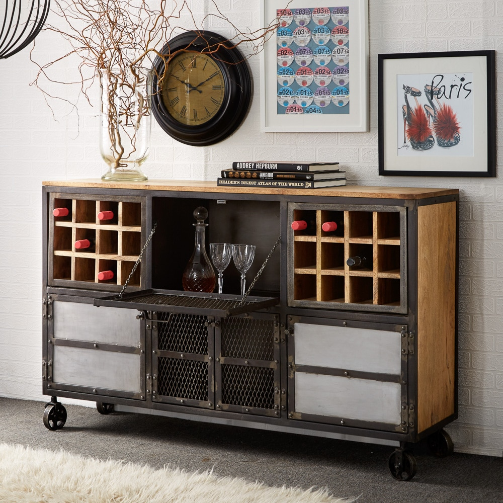 Telford Industrial Bar Cabinet With Wine Rack with measurements 1000 X 1000
