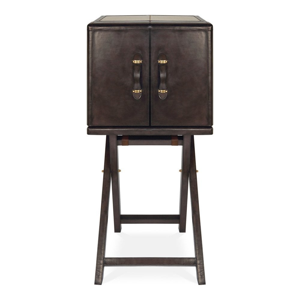 Theon Small Two Door Drinks Cabinet Genuine Leather Grey intended for measurements 1000 X 1000