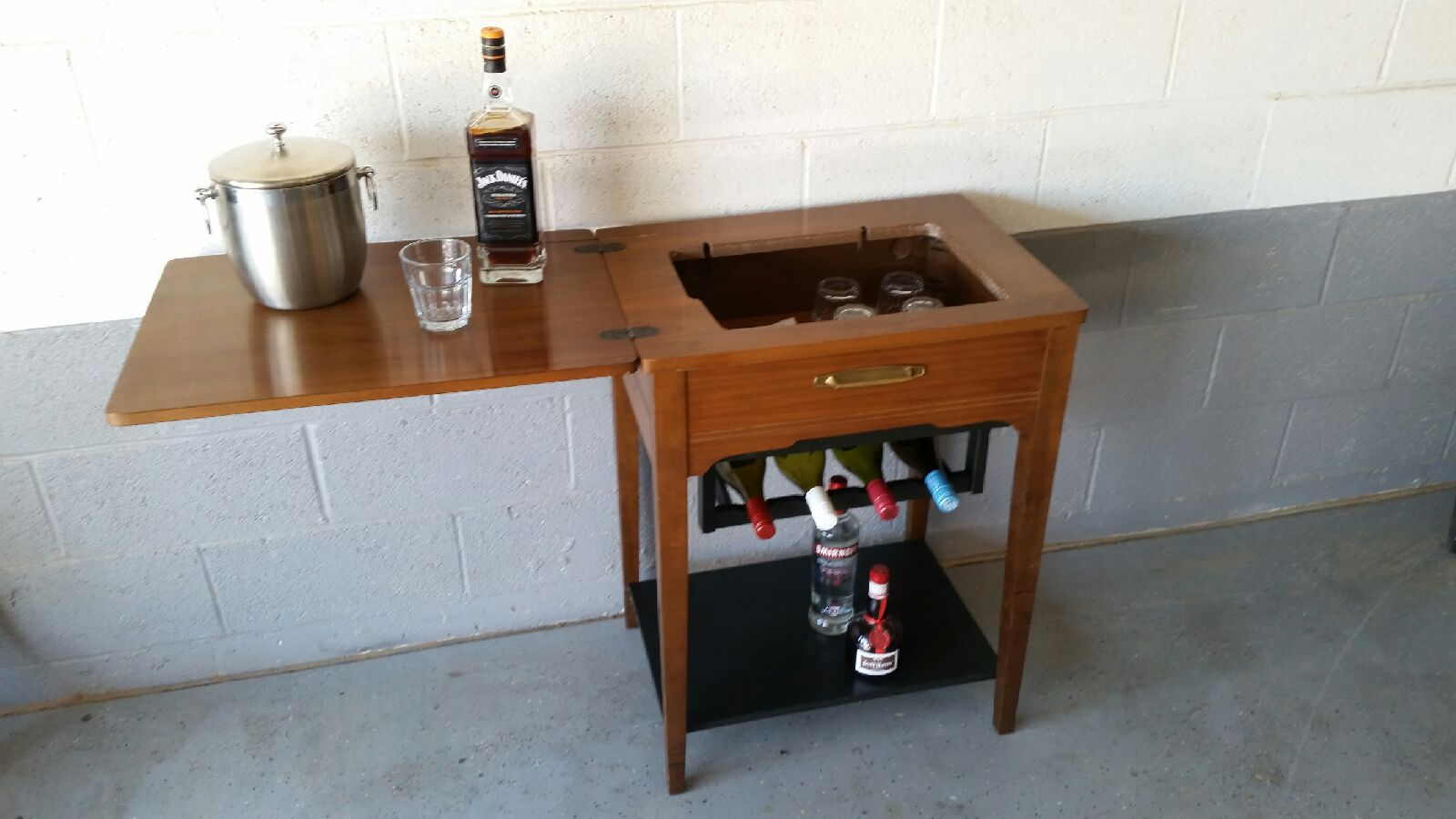 Vintage Sewing Machine Cabinet Repurposed As A Bar intended for size 1600 X 900