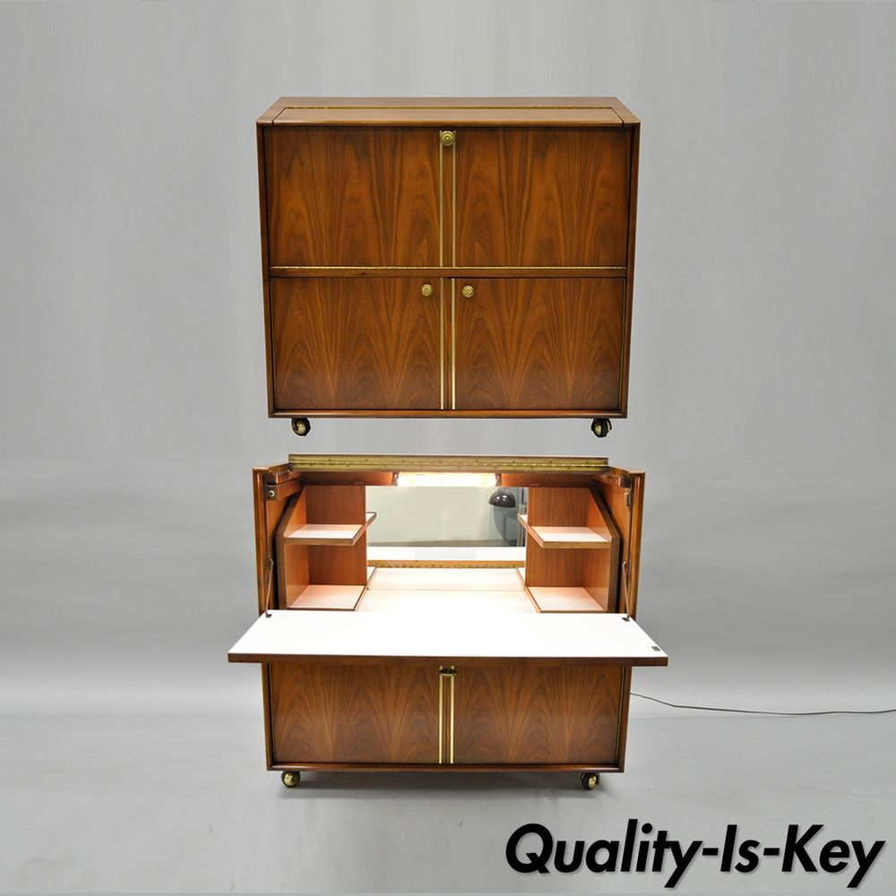 Walnut Mid Century Modern Small Fold Away Dry Bar Cabinet with size 1000 X 1000