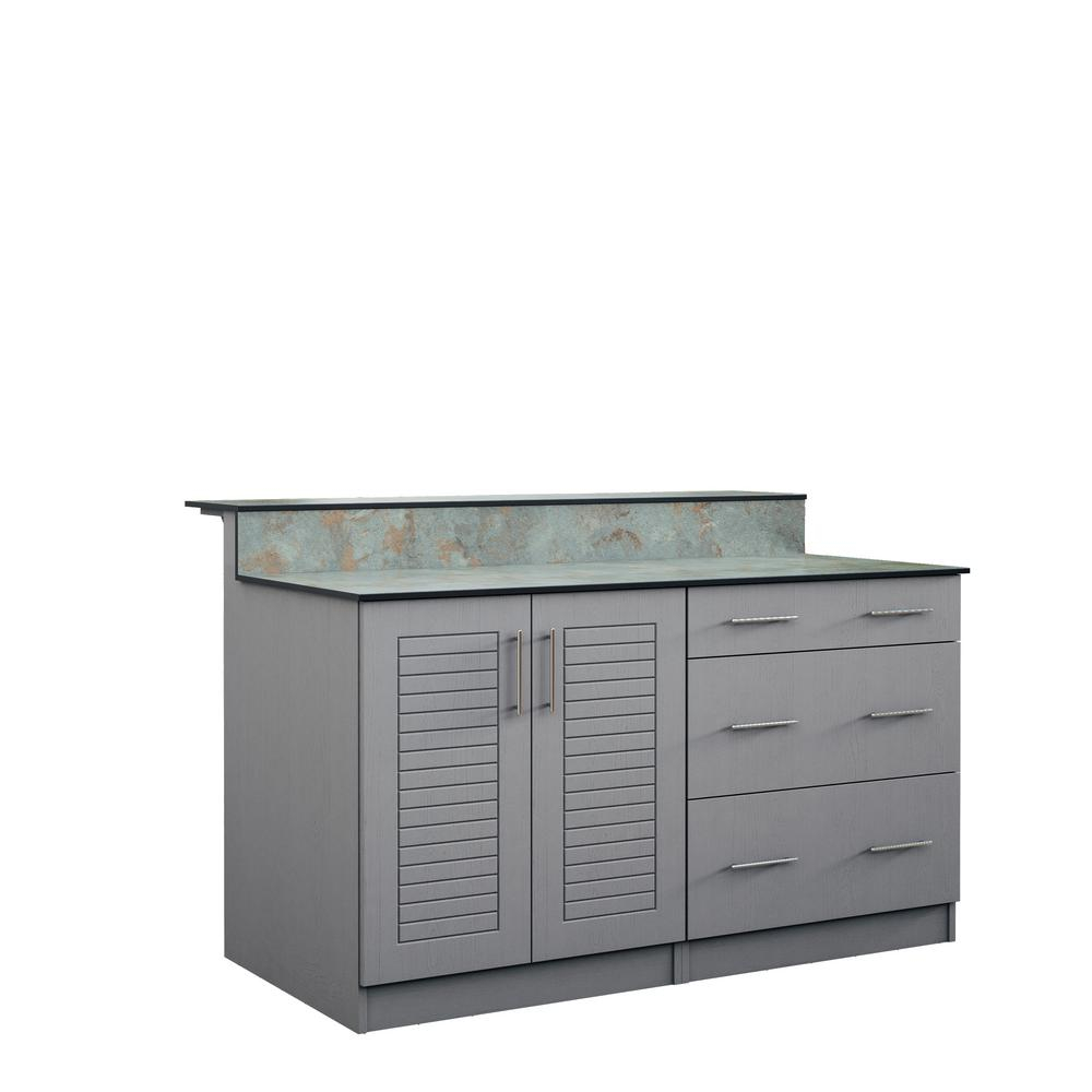 Weatherstrong Key West 595 In Outdoor Bar Cabinets With Countertop 2 Full Height Doors And 3 Drawer In Gray for proportions 1000 X 1000