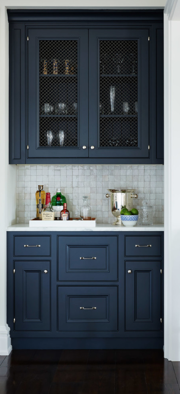 Wet Bar Idea Caged Uppers And Dark Colour Kitchen Blue regarding measurements 617 X 1350
