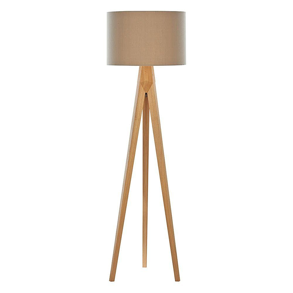 1 Light Wooden Tripod Floor Lamp With Latte Coloured Shade with regard to sizing 1000 X 1000