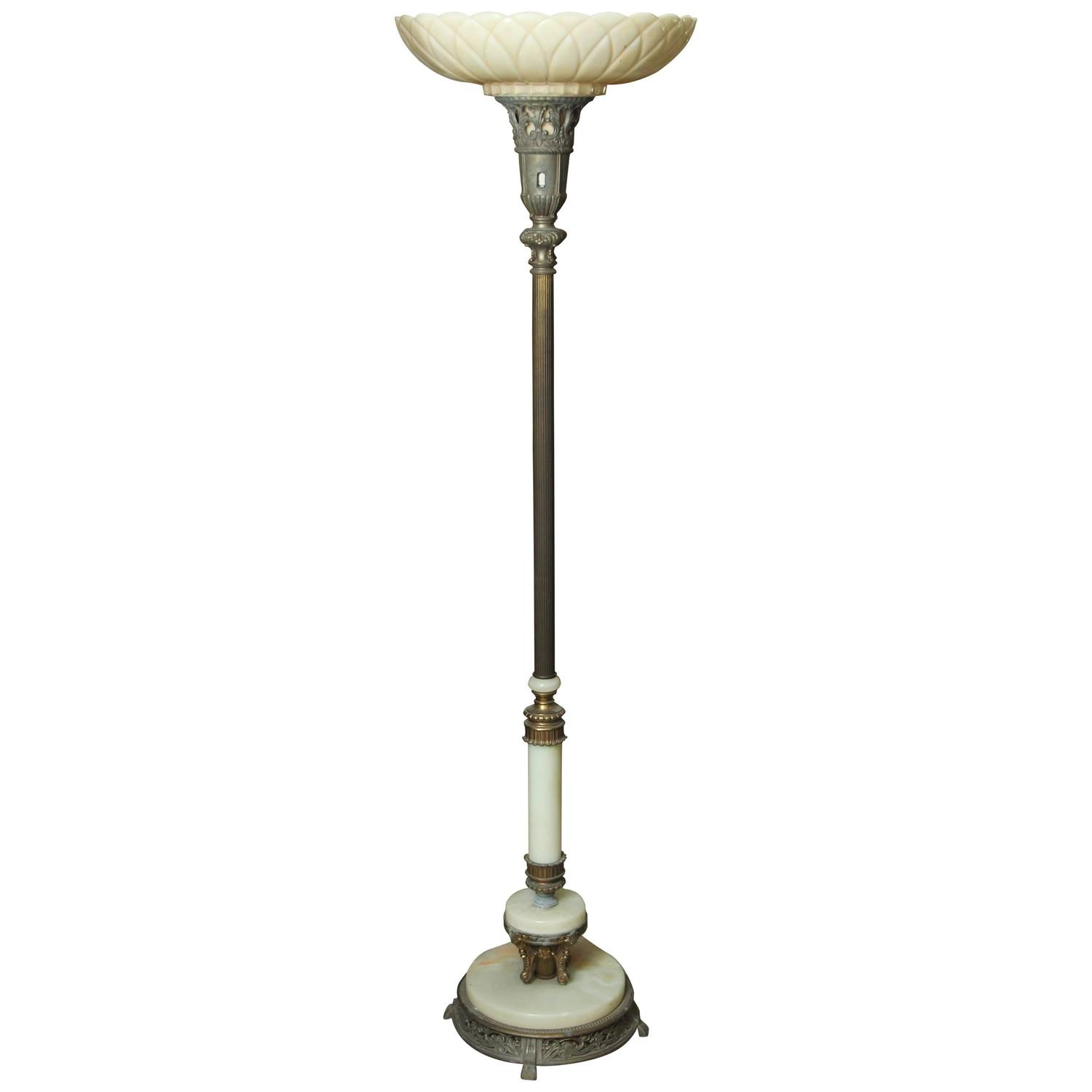 1930s Art Nouveau Torchiere Floor Lamp With Marble Base And for proportions 1500 X 1500