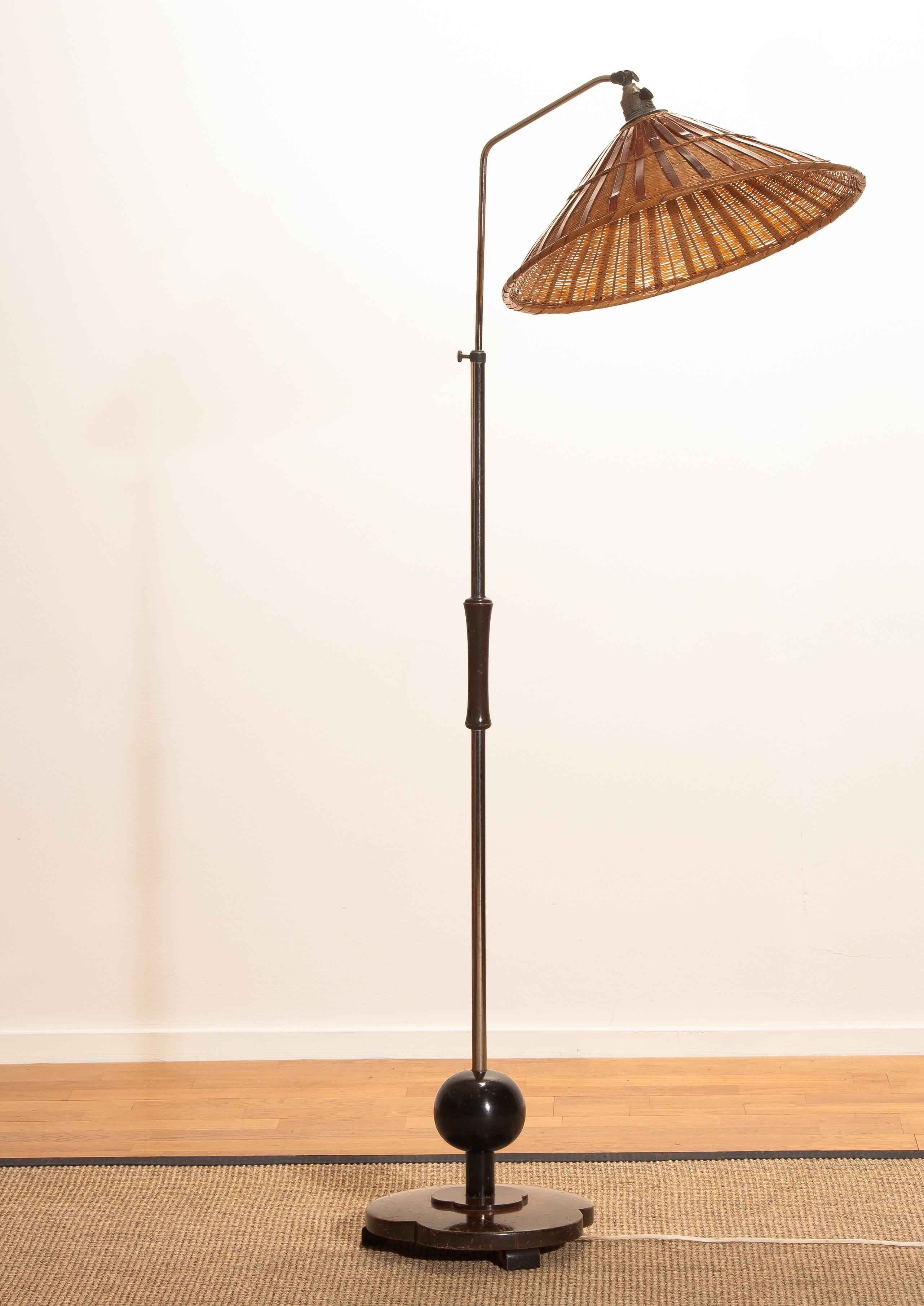 1940s Art Deco Jugendstil Chromed Floor Lamp With Wicker inside proportions 2563 X 3622
