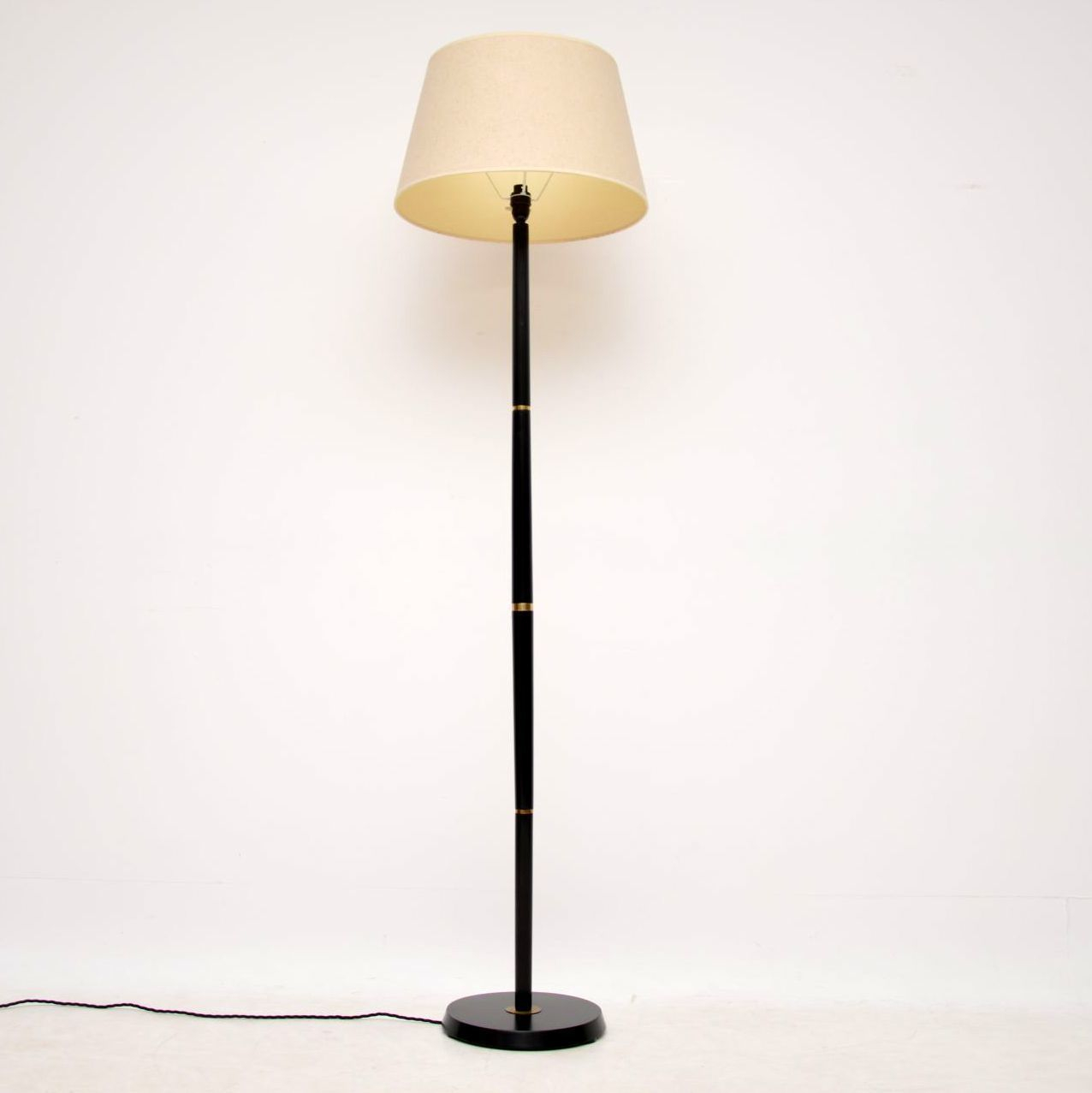 1950s Vintage Ebonised Wood Brass Floor Lamp intended for size 1276 X 1277