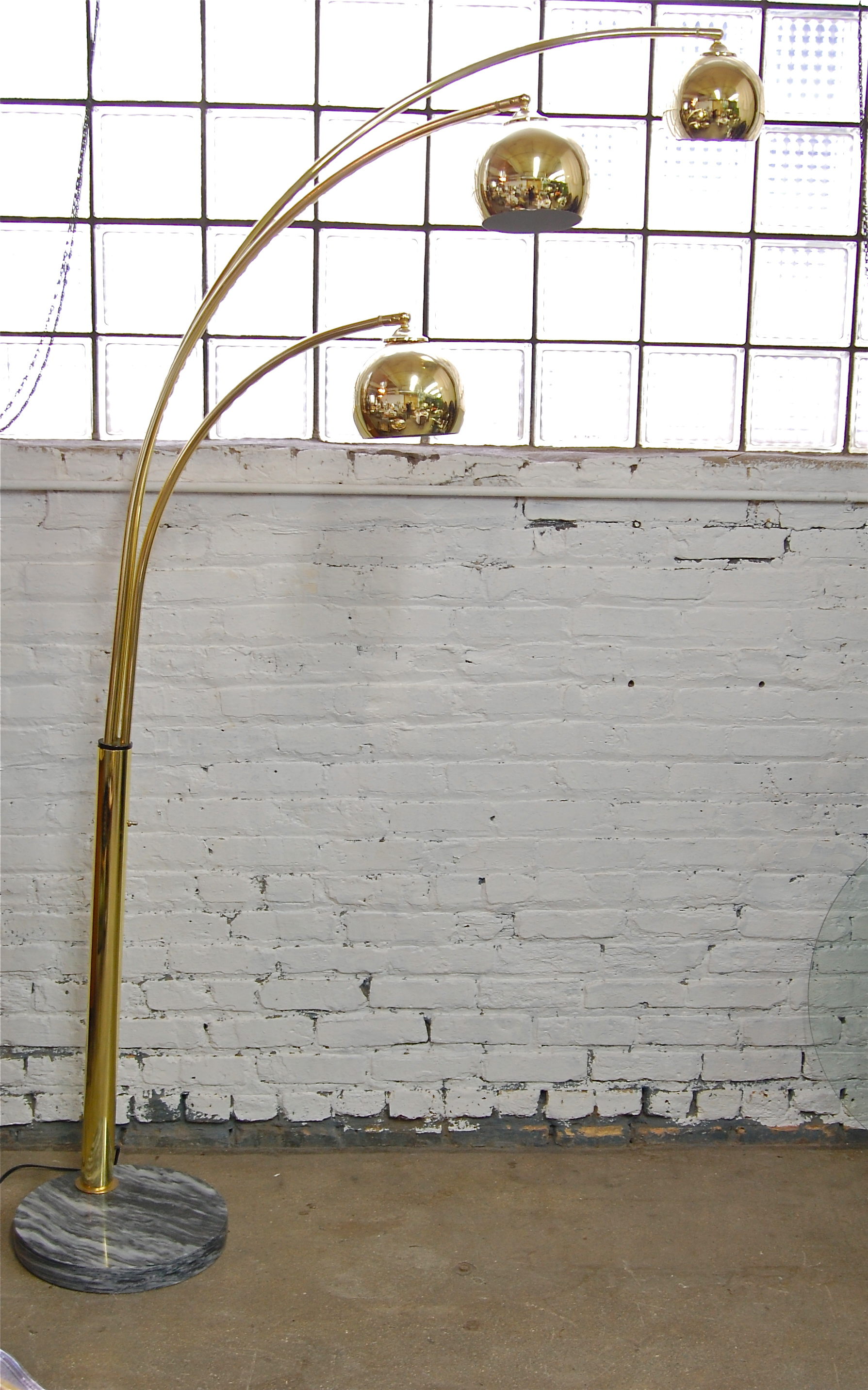 1970s Three Arm Brass Globe Arc Floor Lamp The Savoy Flea in dimensions 1789 X 2863