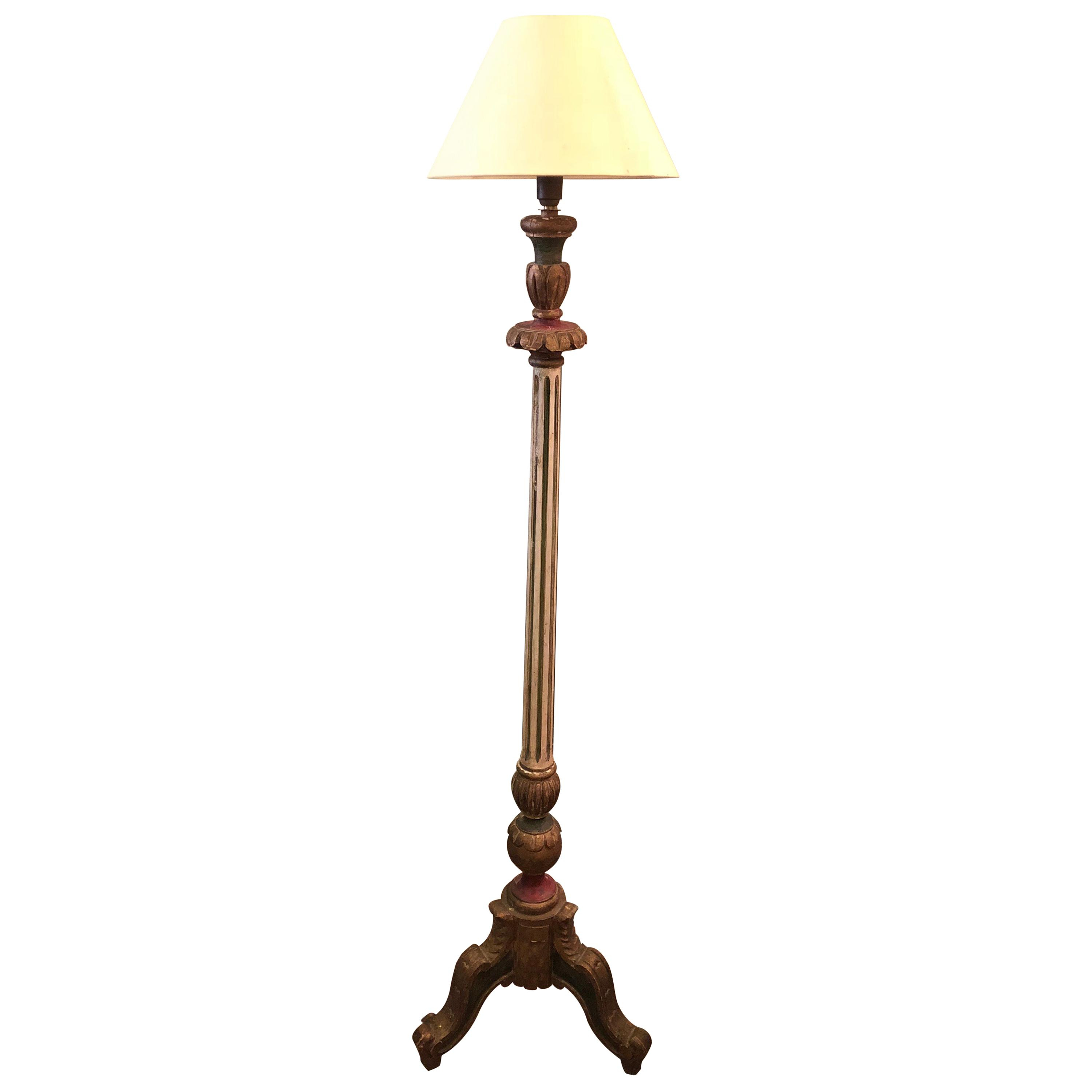 19th Century French Hand Painted And Carved Wood Floor Lamp intended for sizing 3000 X 3000