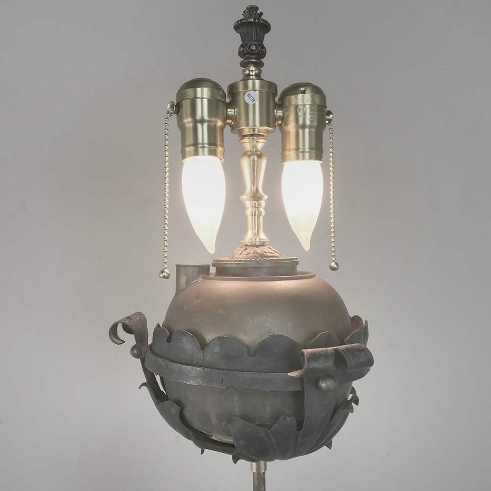 19th Century Wrought Iron Oil Lantern Electrified Floor Lamp intended for dimensions 1000 X 1000