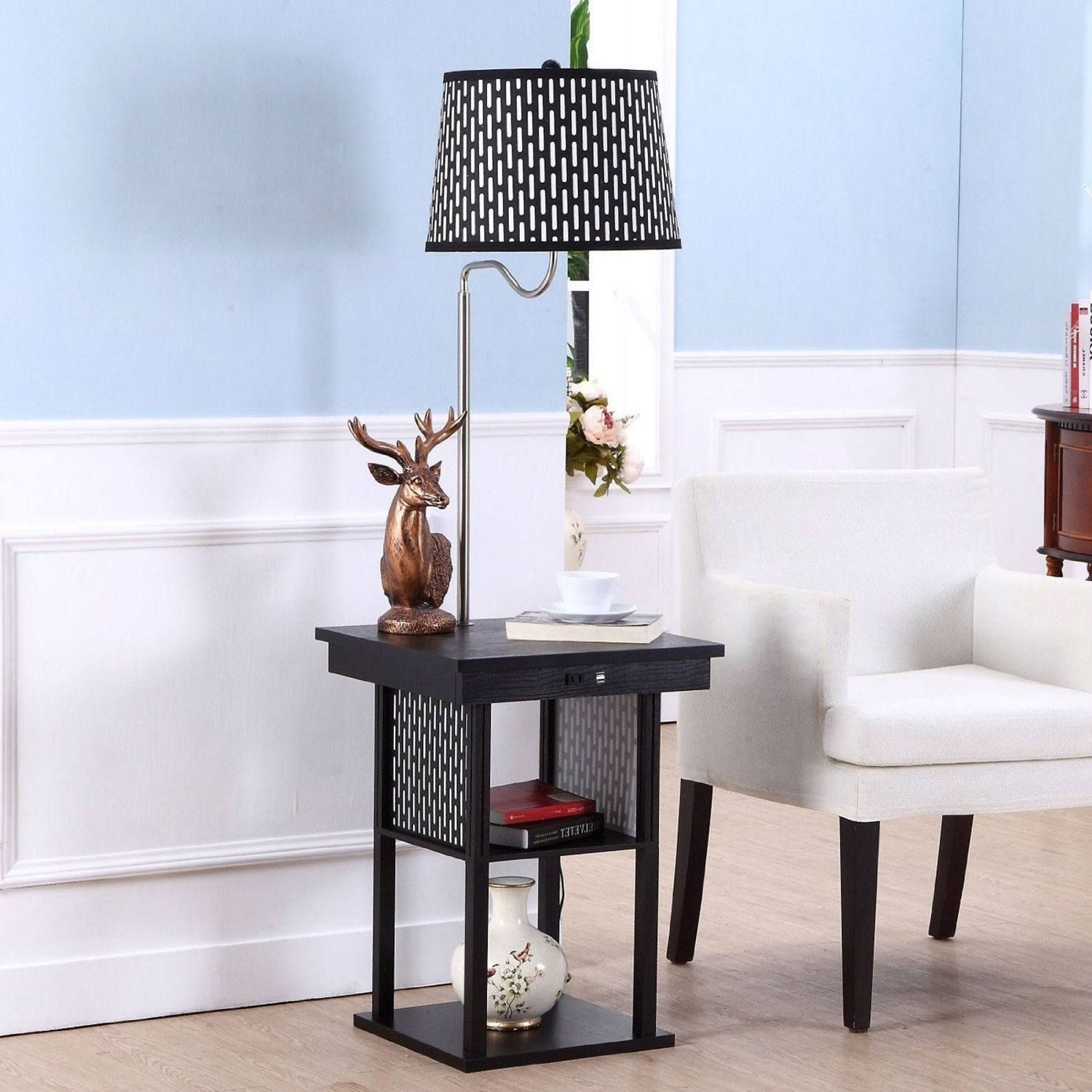 2 In1 Floor Lamp Side Table With Patterned Shade And Usb throughout proportions 1500 X 1500