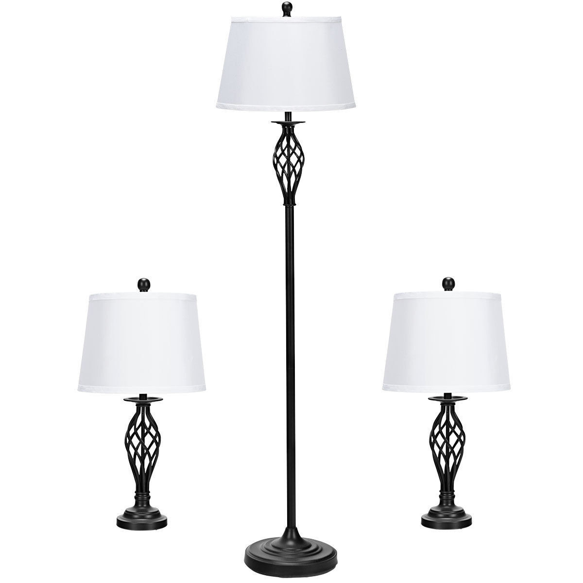 2 Table Lamps 1 Floor Lamp Set With Fabric Shades inside dimensions 1200 X 1200