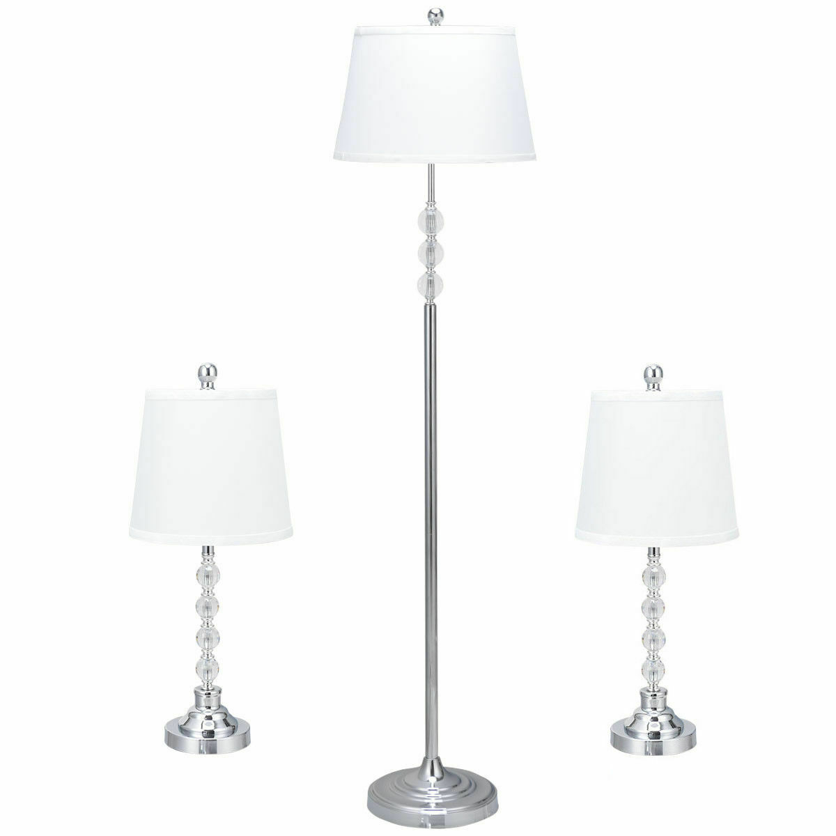 3 Piece Lamp Set 2 Table Lamps 1 Floor Lamp Chrome Finished Modern Home Bedroom regarding sizing 1200 X 1200