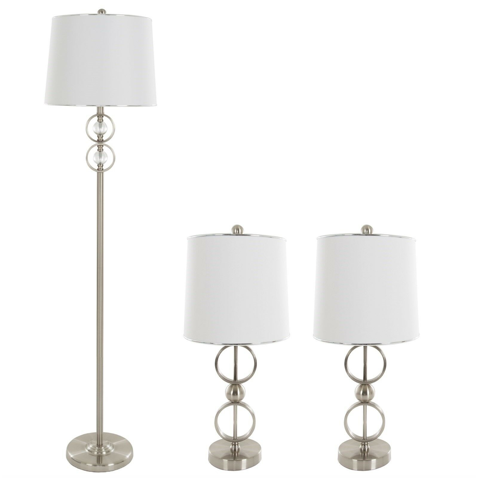 3 Piece Matching Silver Modern Table And Floor Lamp Set With Shades Led intended for proportions 1600 X 1600